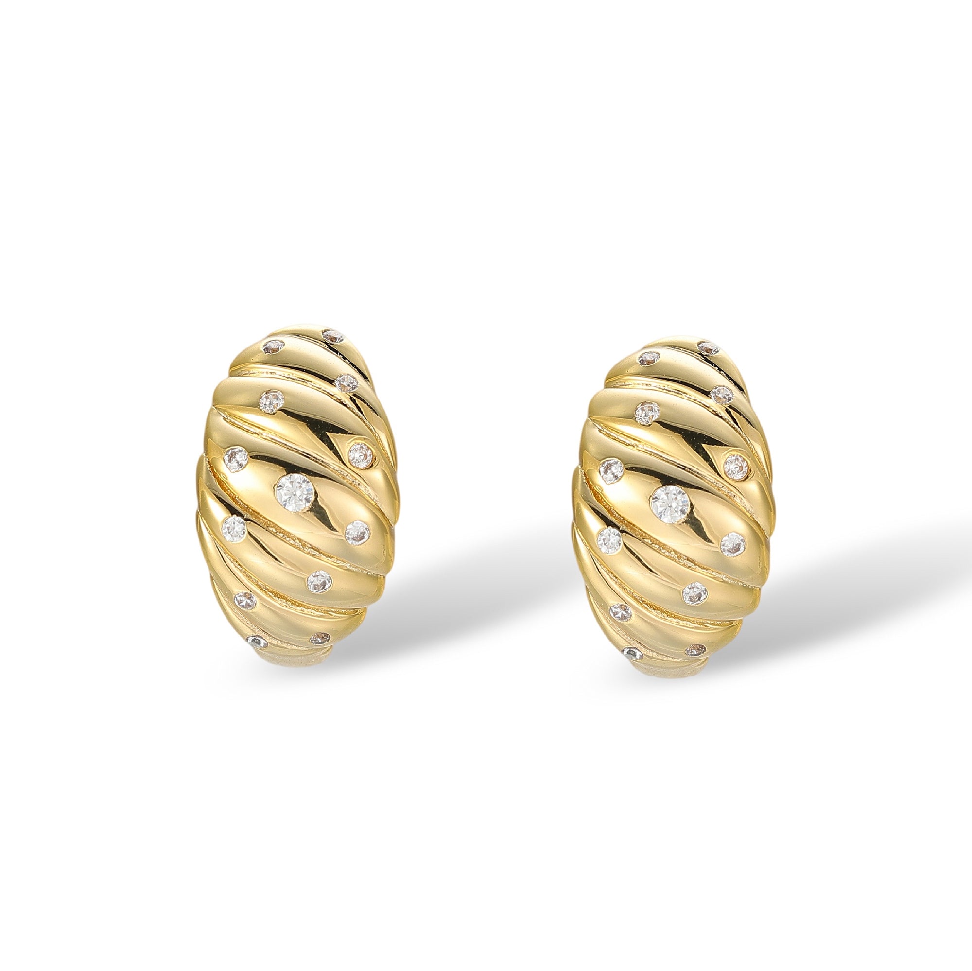 Livia 14K Gold Croissant Ribbed Huggie Earrings