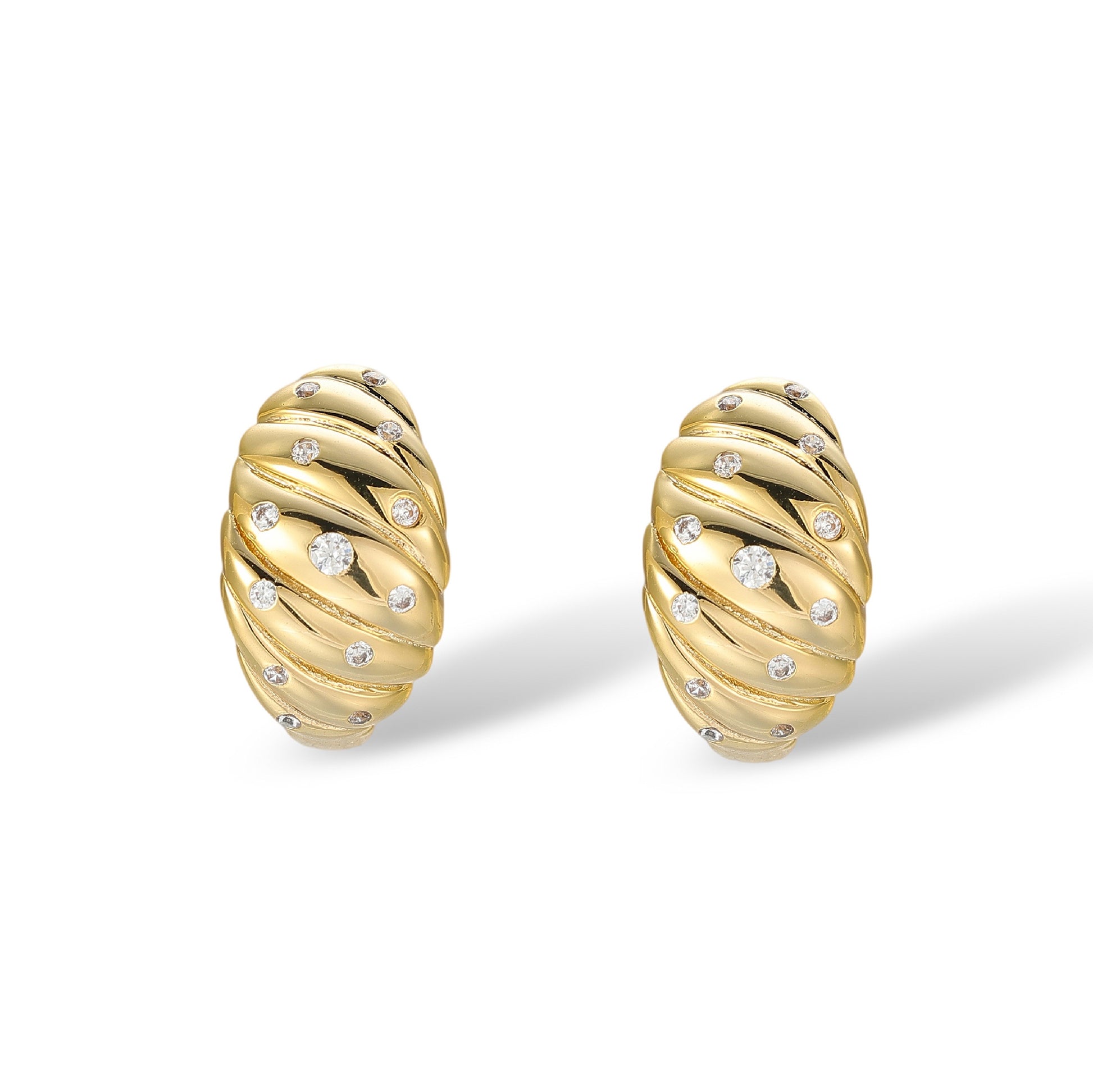 Livia 14K Gold Croissant Ribbed Huggie Earrings