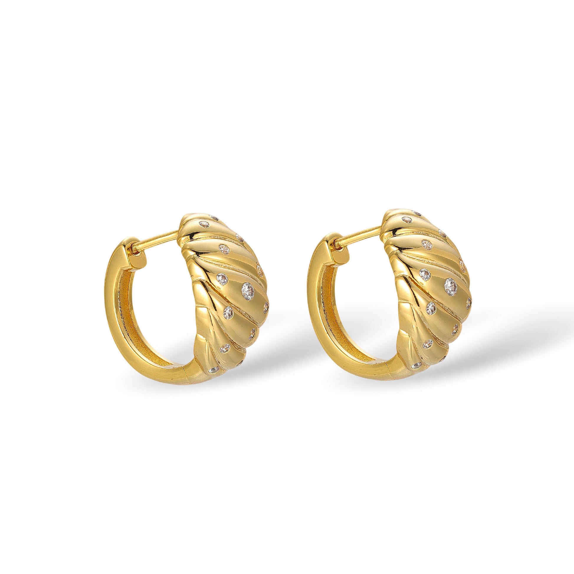 Livia 14K Gold Croissant Ribbed Huggie Earrings