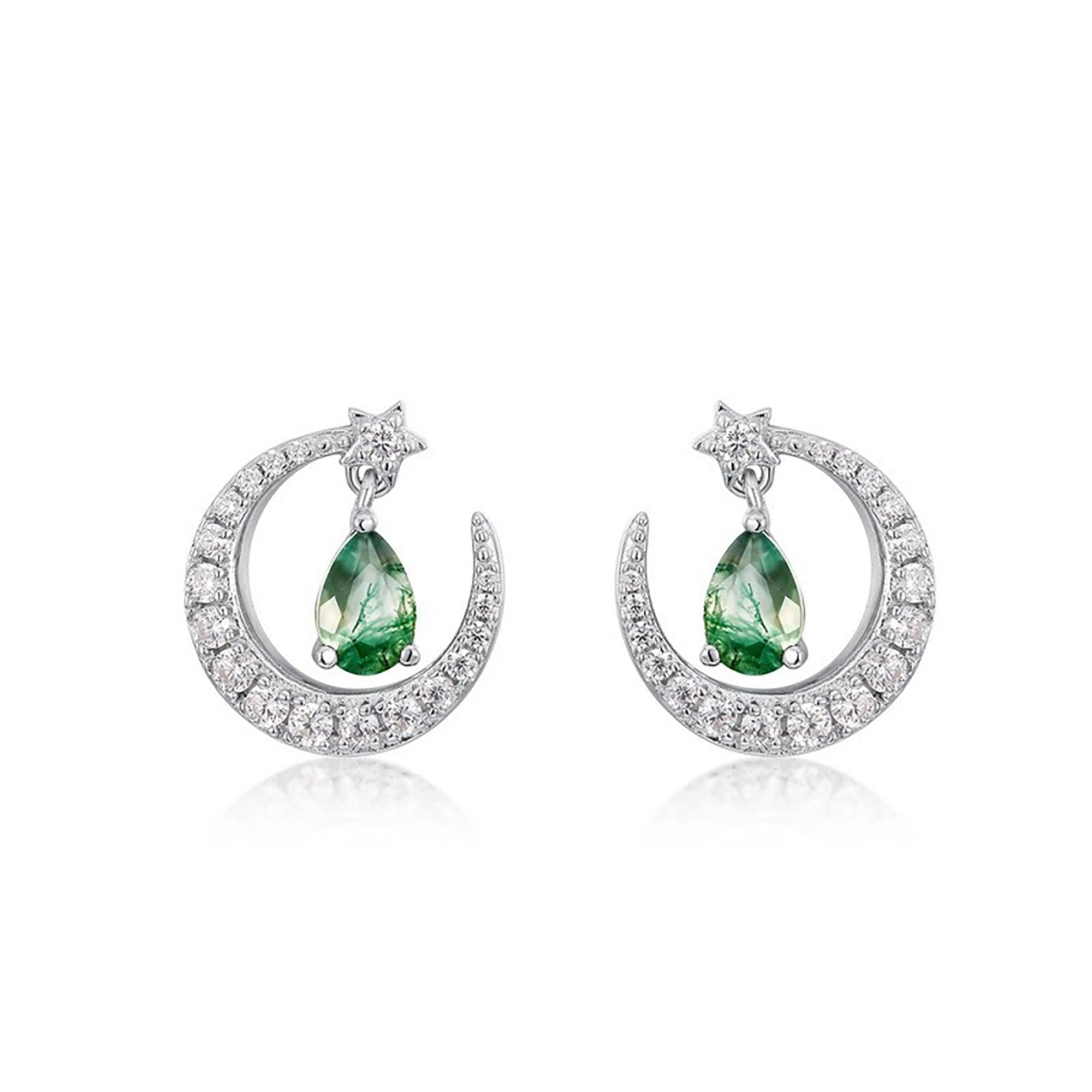 Lothilde Moss Green Moon-Star Earrings