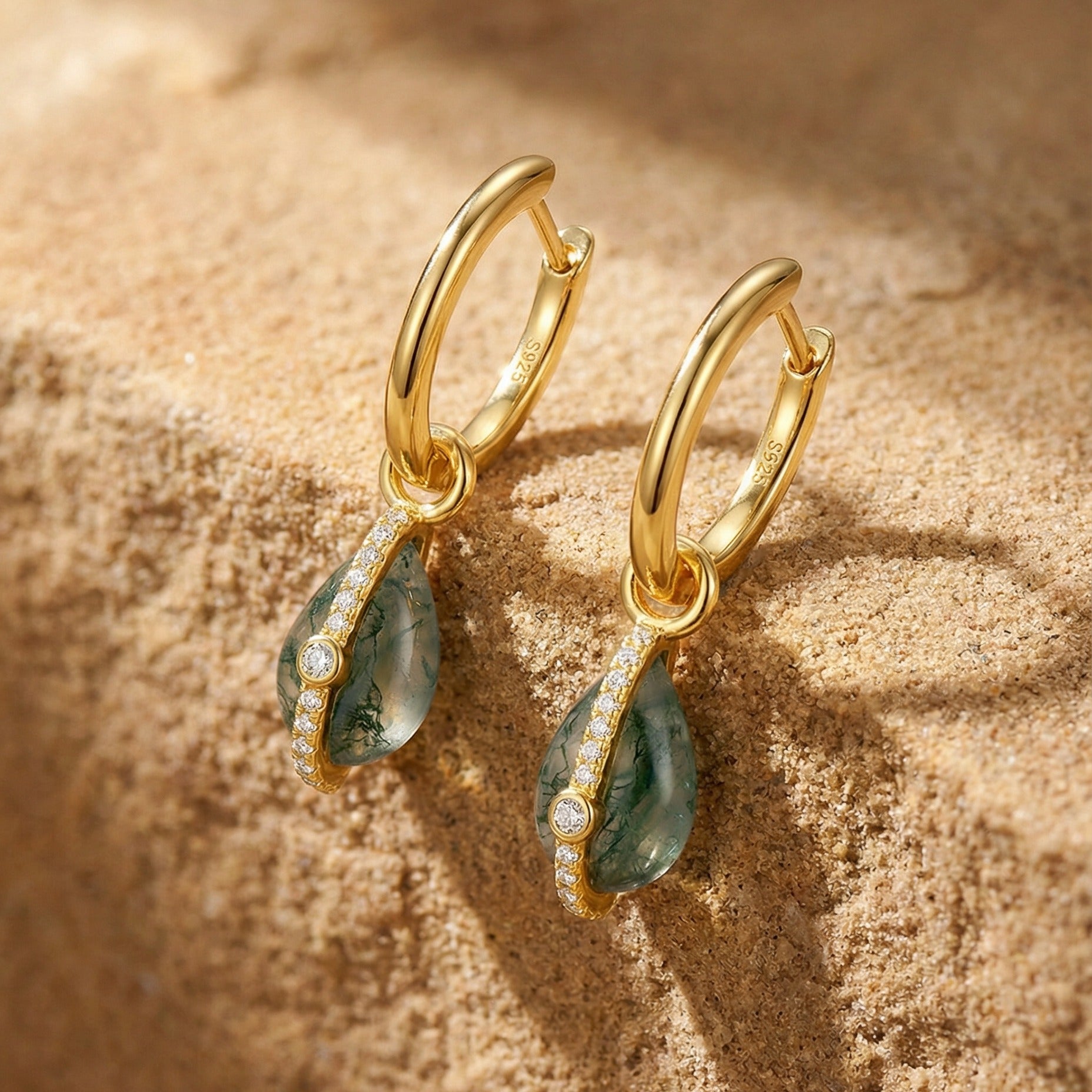 Lovina Green Moss Teardrop Earrings