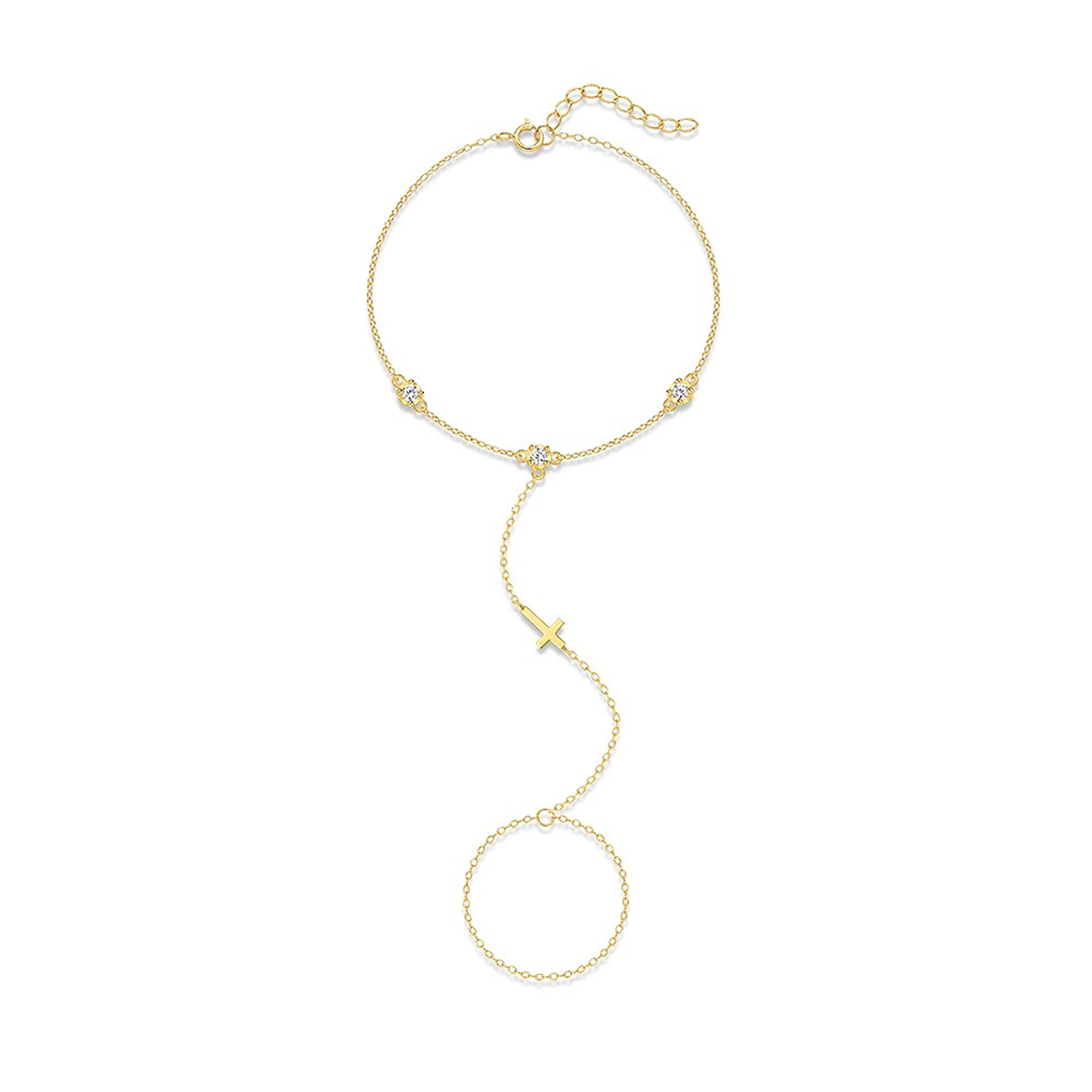 Luana 14K Gold Cross Linked Finger Bracelet