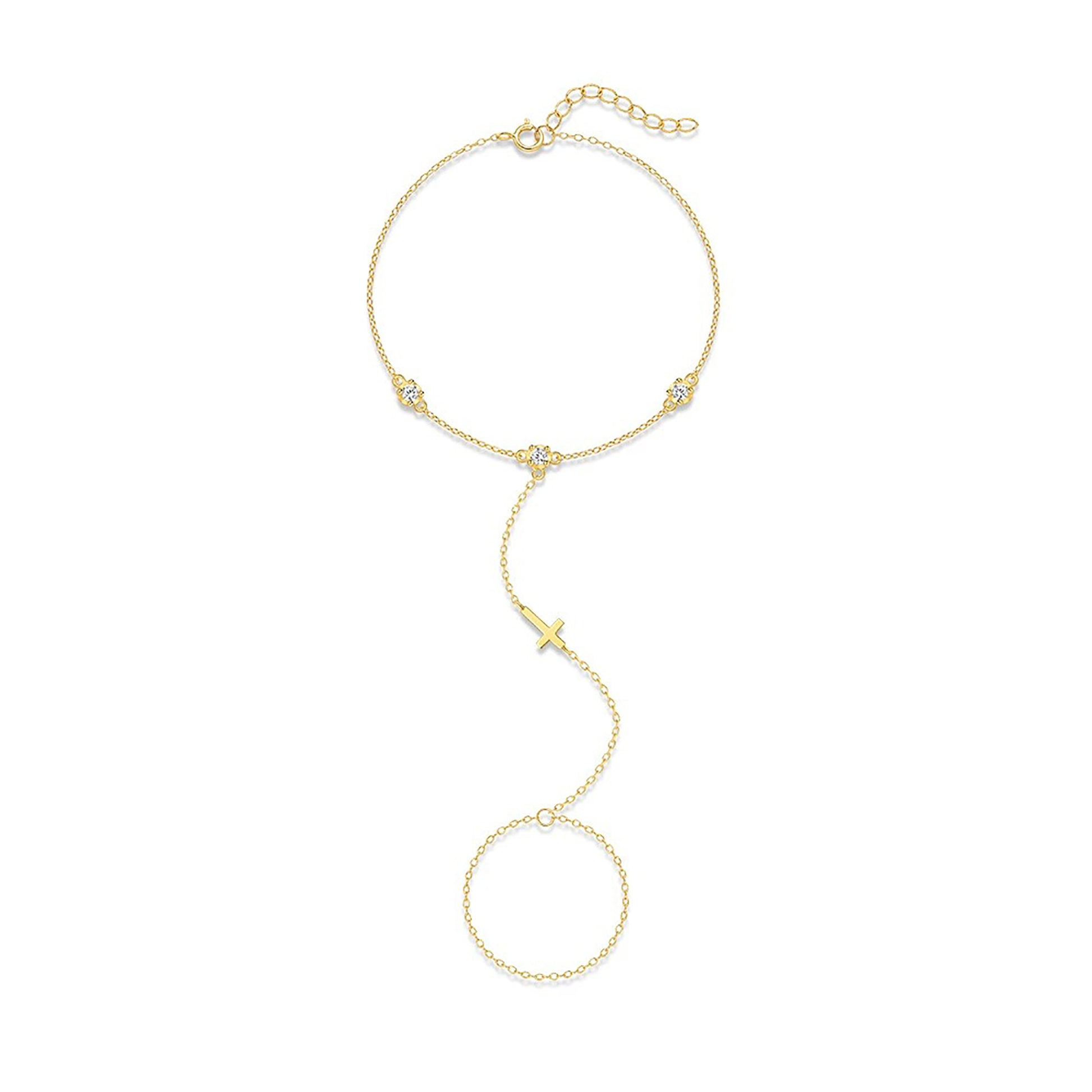 Luana 14K Gold Cross Linked Finger Bracelet