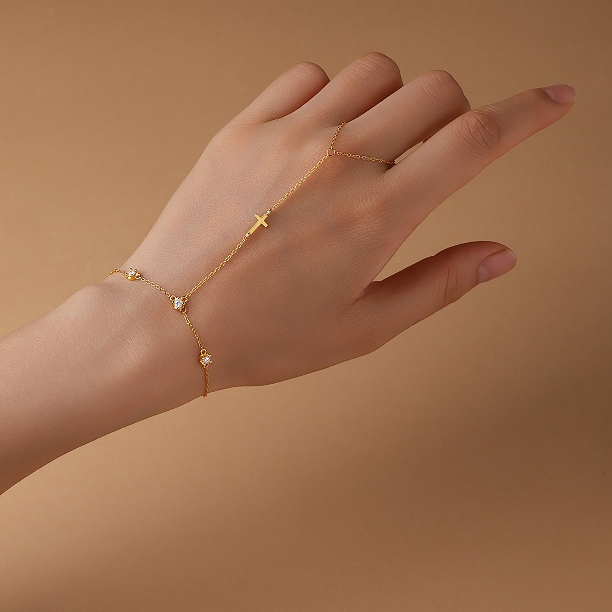 Luana 14K Gold Cross Linked Finger Bracelet