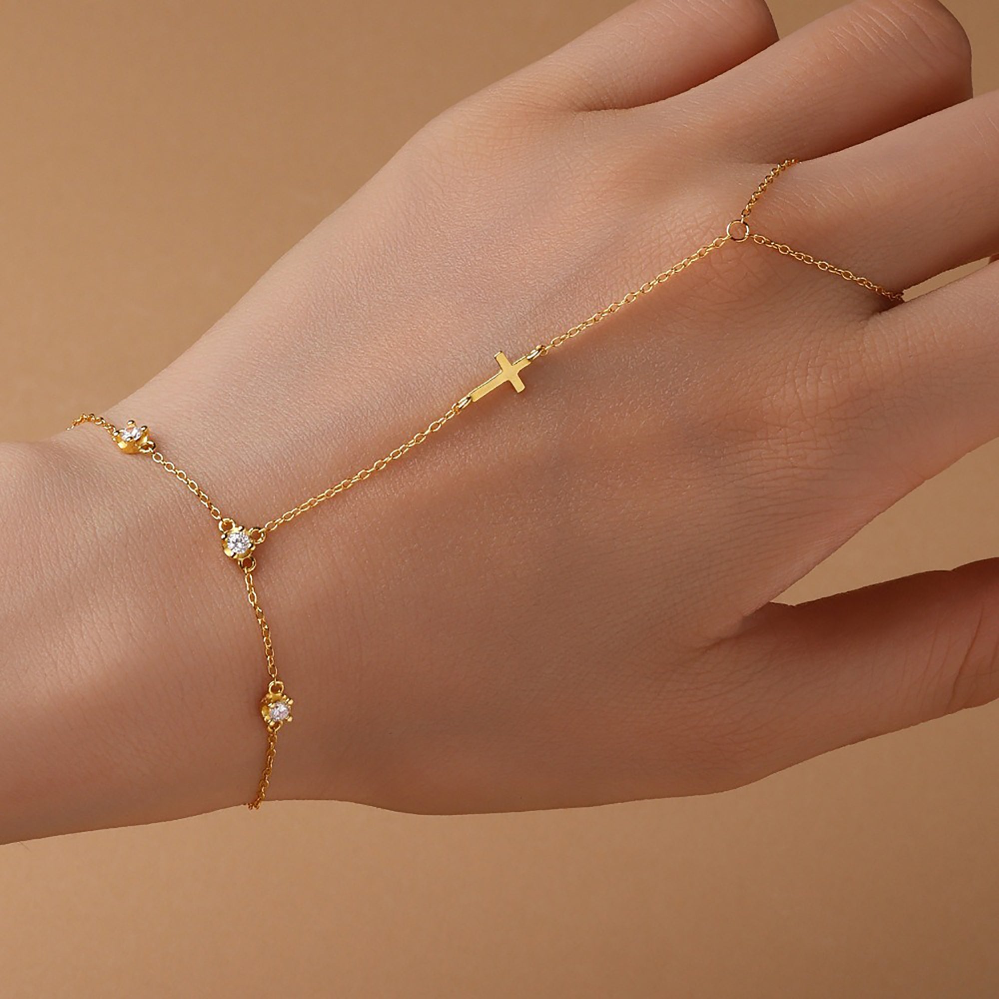 Luana 14K Gold Cross Linked Finger Bracelet