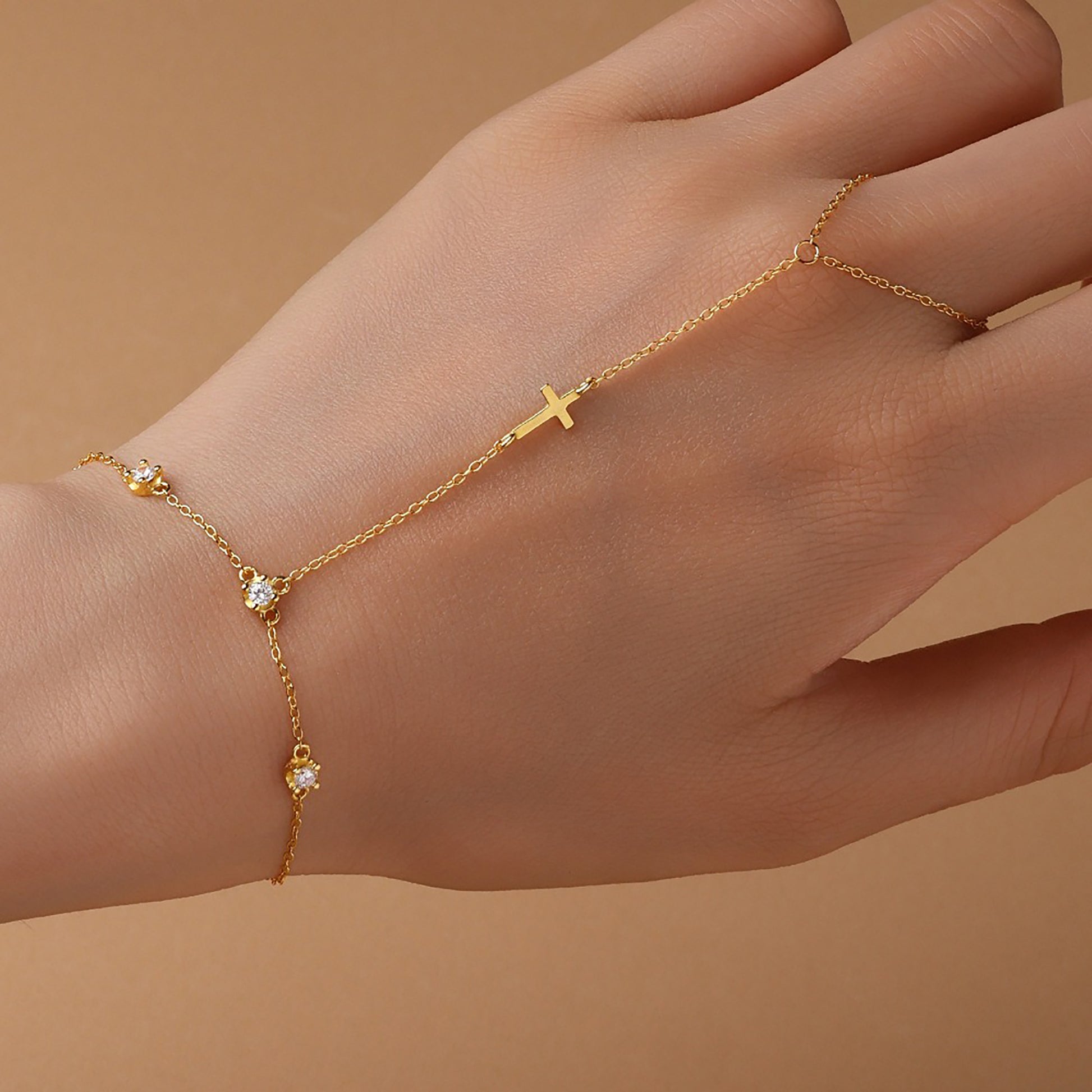 Luana 14K Gold Cross Linked Finger Bracelet