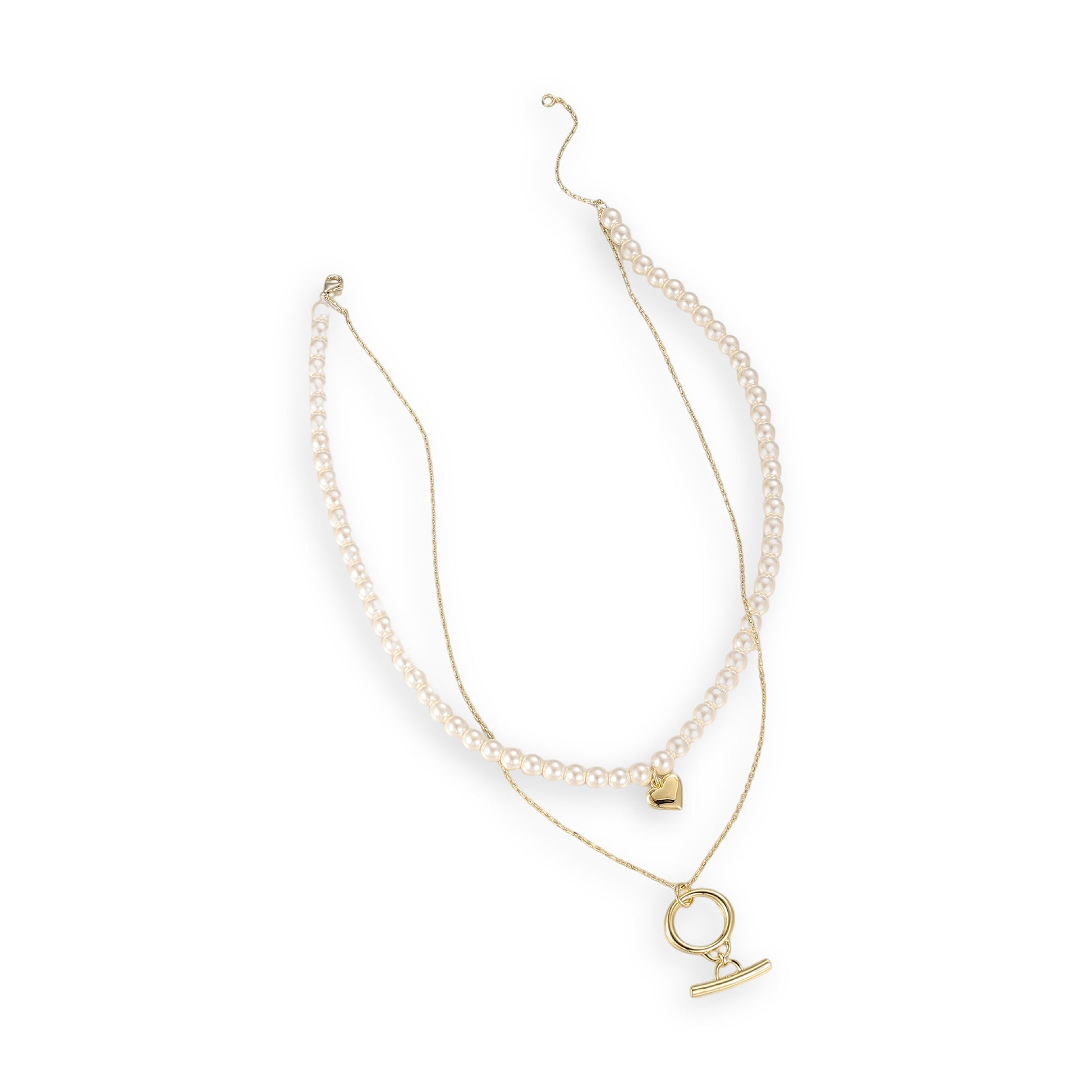 Lucette 14K Gold Double-Layer Pearl Heart T Bar Necklace