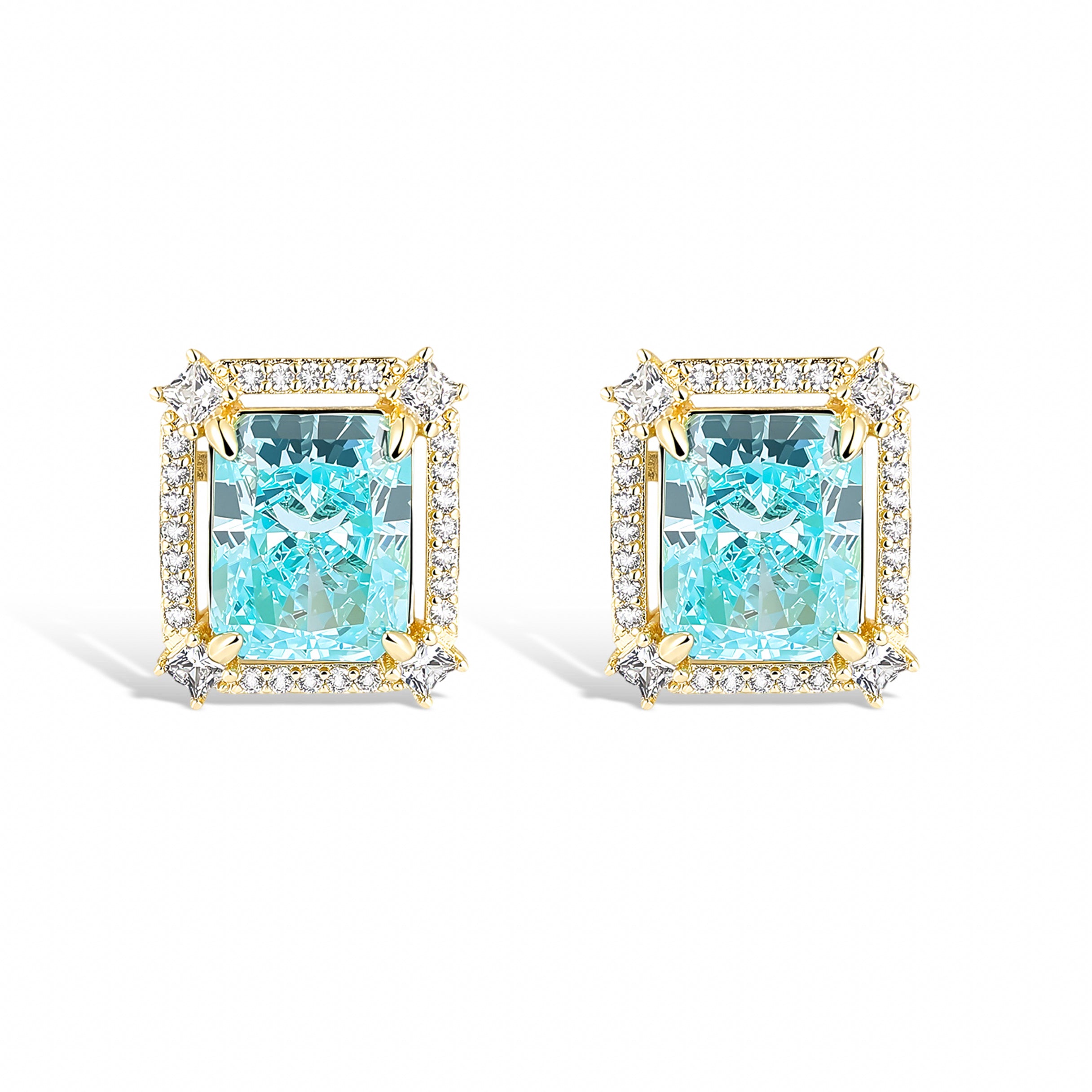 Lucie 14K Gold Blue Radiant Stud Earrings