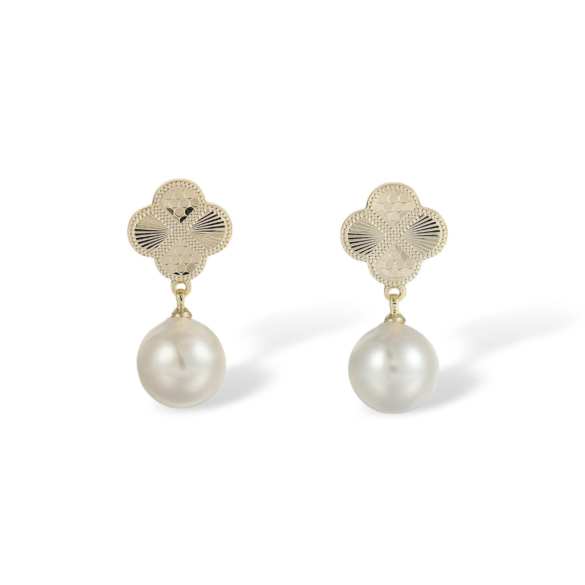 Lucinda 14K Gold Trèfle Pearl Drop Earrings