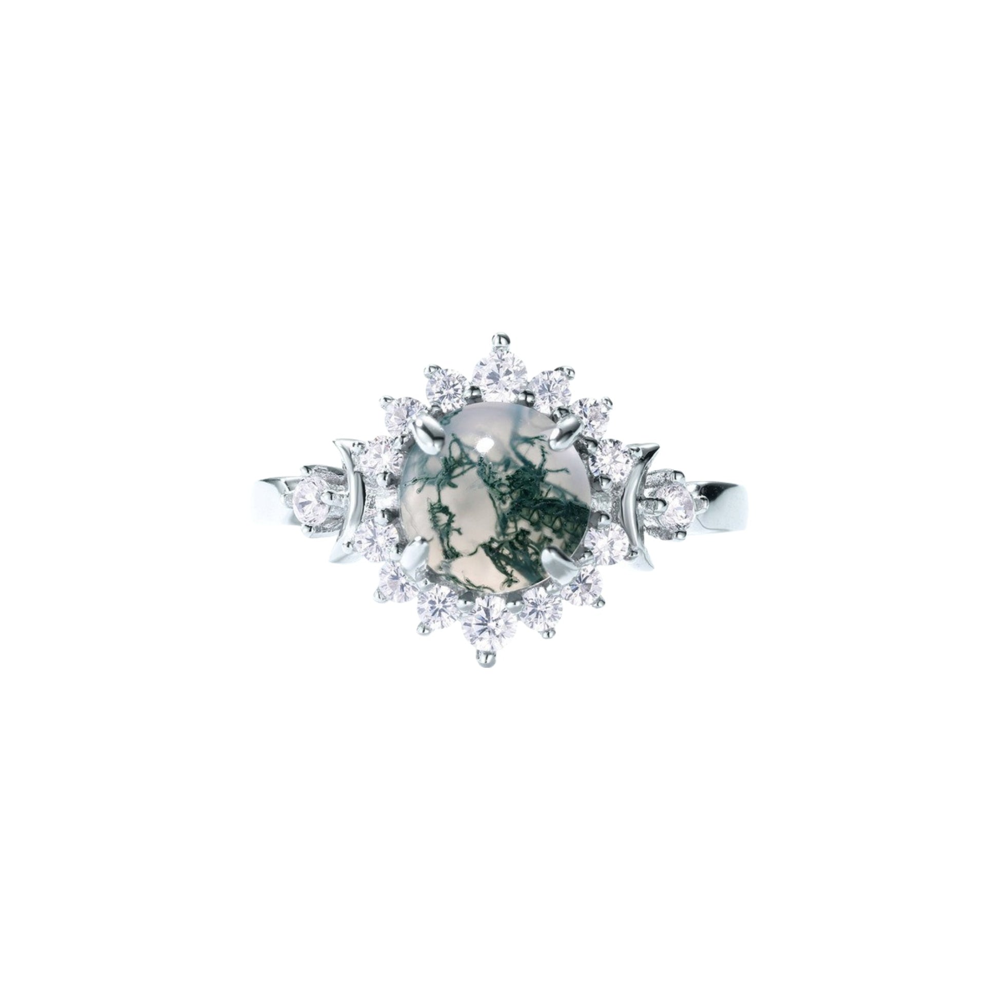 Madenn White Round Moss Open Ring