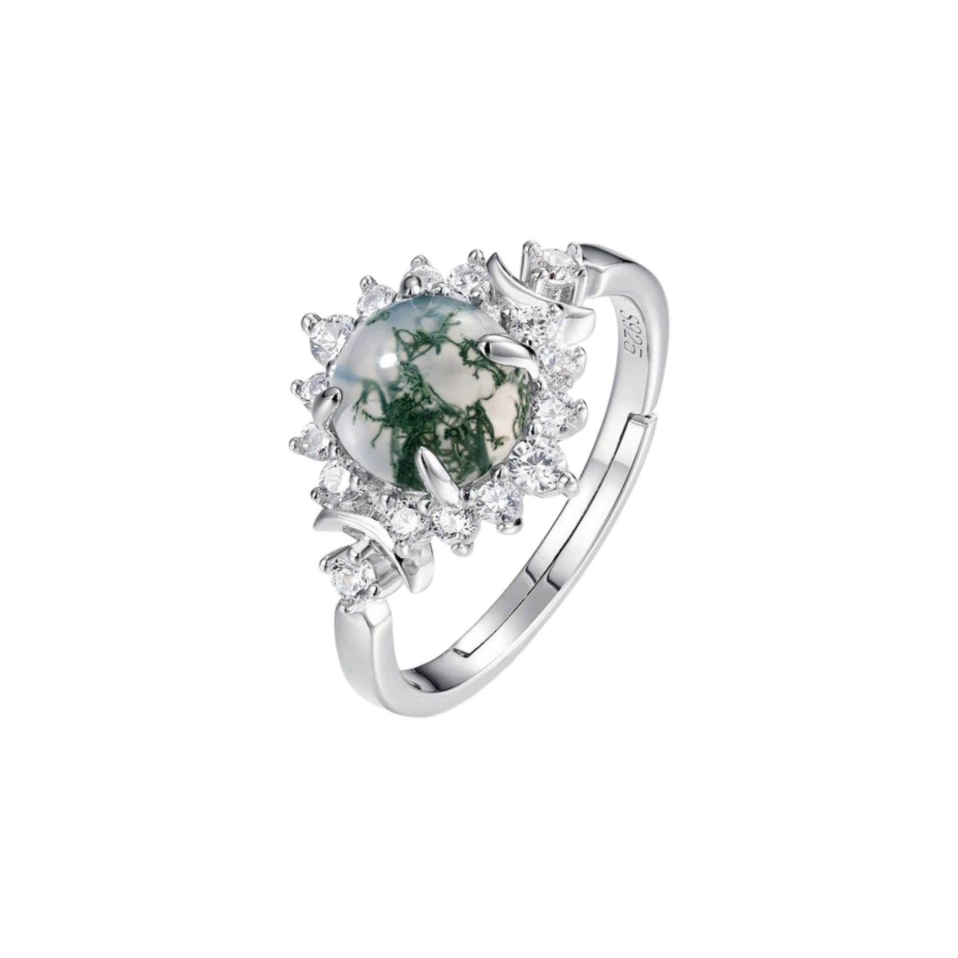 Madenn White Round Moss Open Ring