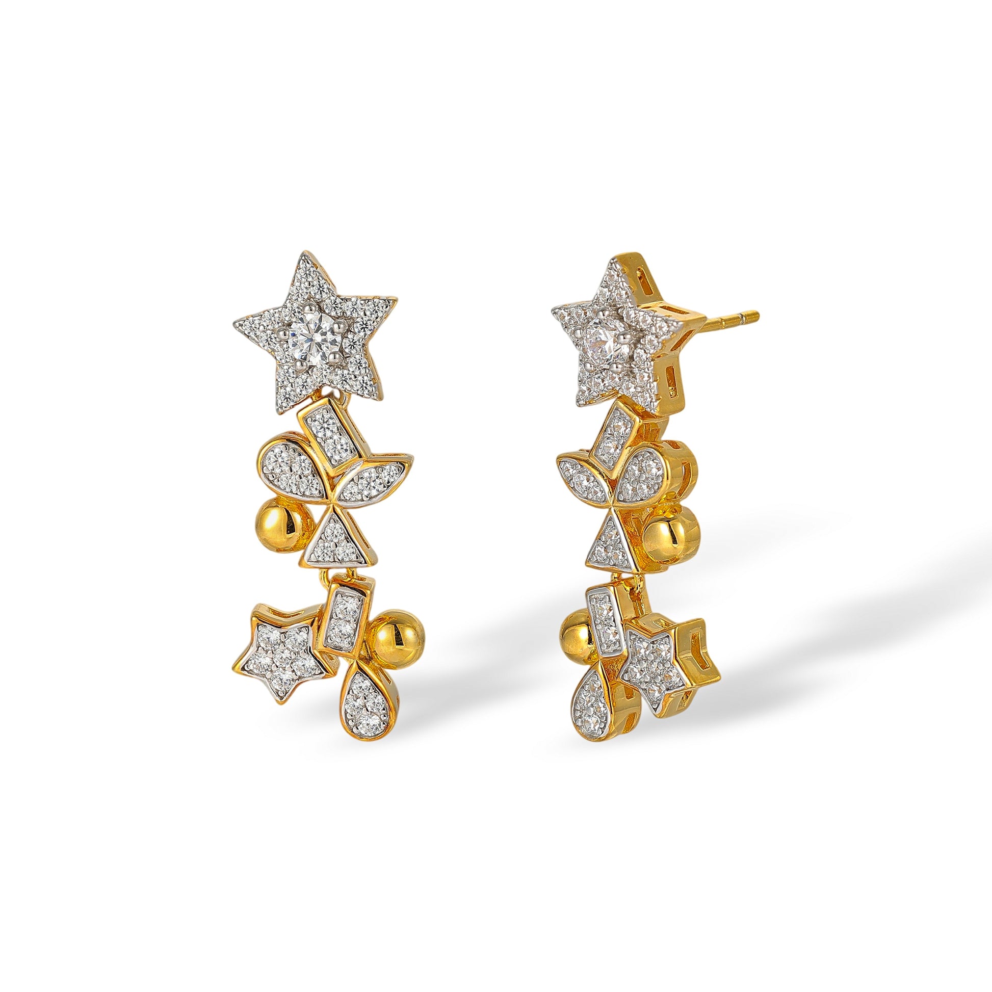 Maike 18K Gold Star Mixed Shape Drop Earrings