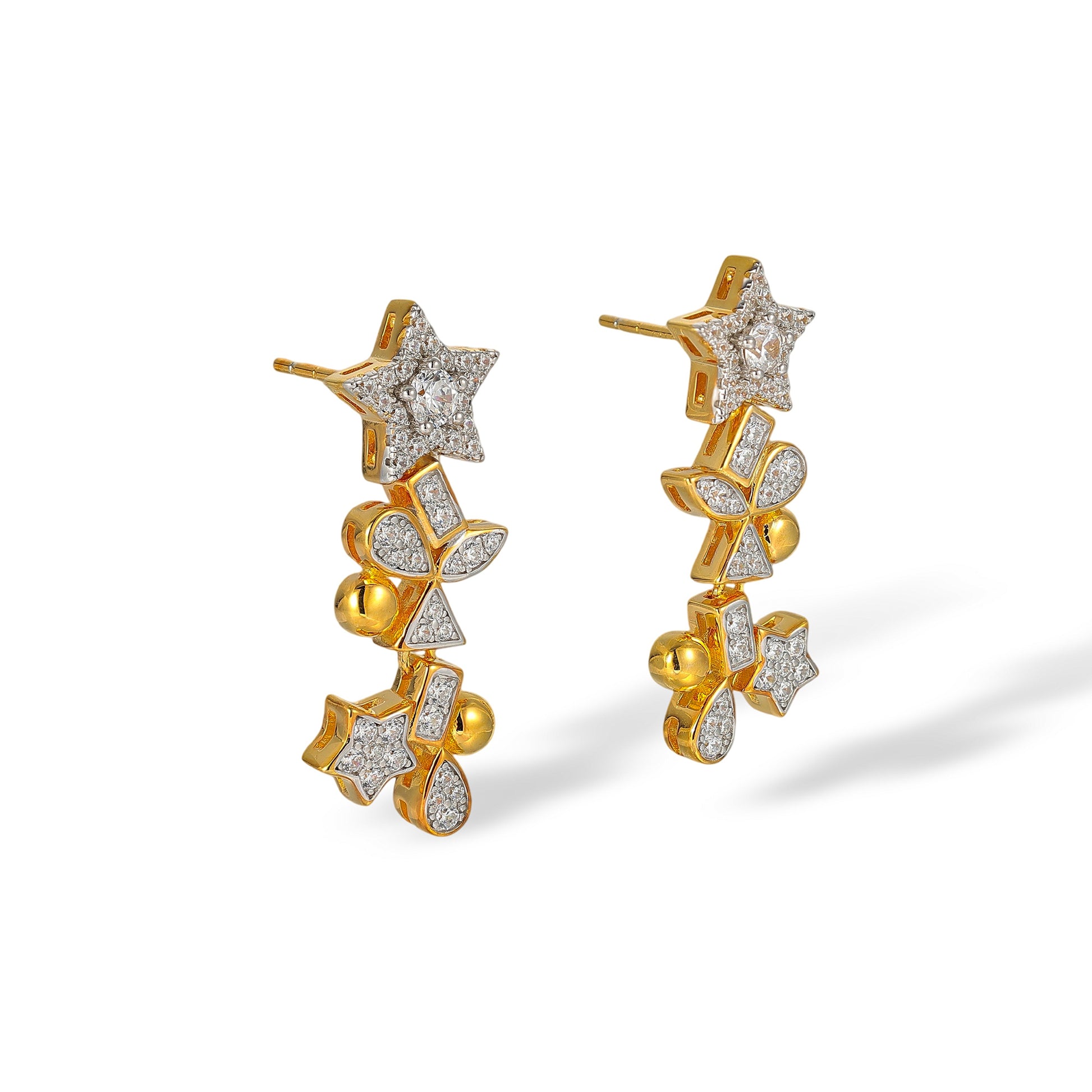 Maike 18K Gold Star Mixed Shape Drop Earrings