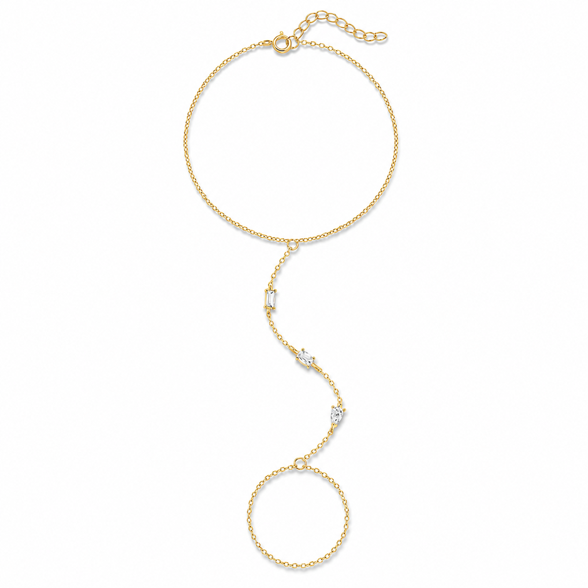 Margarete 14K Gold Baguette Teardrop Linked Finger Bracelet