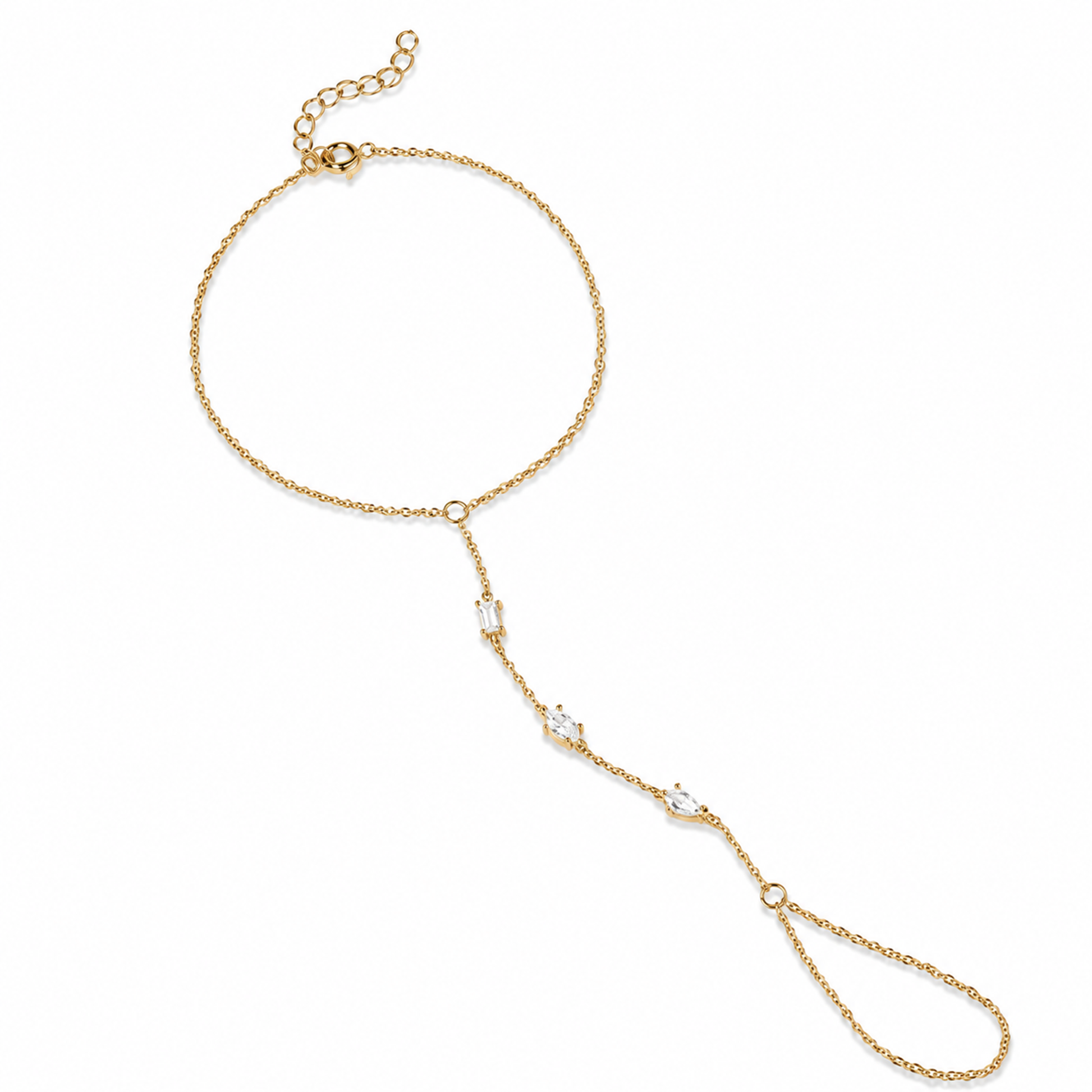 Margarete 14K Gold Baguette Teardrop Linked Finger Bracelet