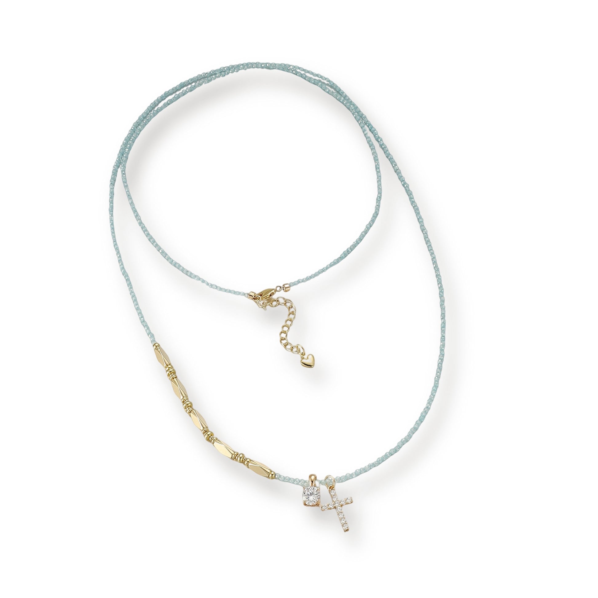Maria Blue Crystal Cross Round Necklace