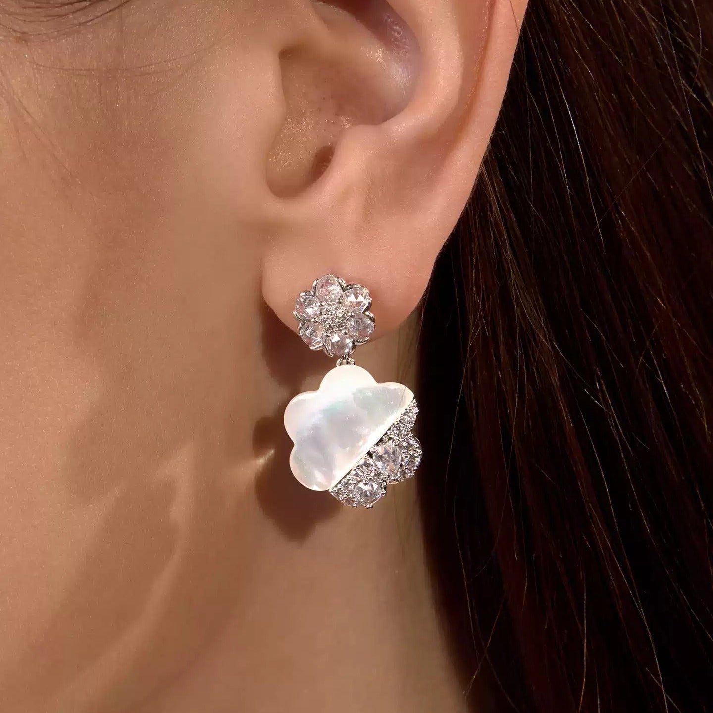 Marleen White Mother-of-Pearl Floral Drop Earrings