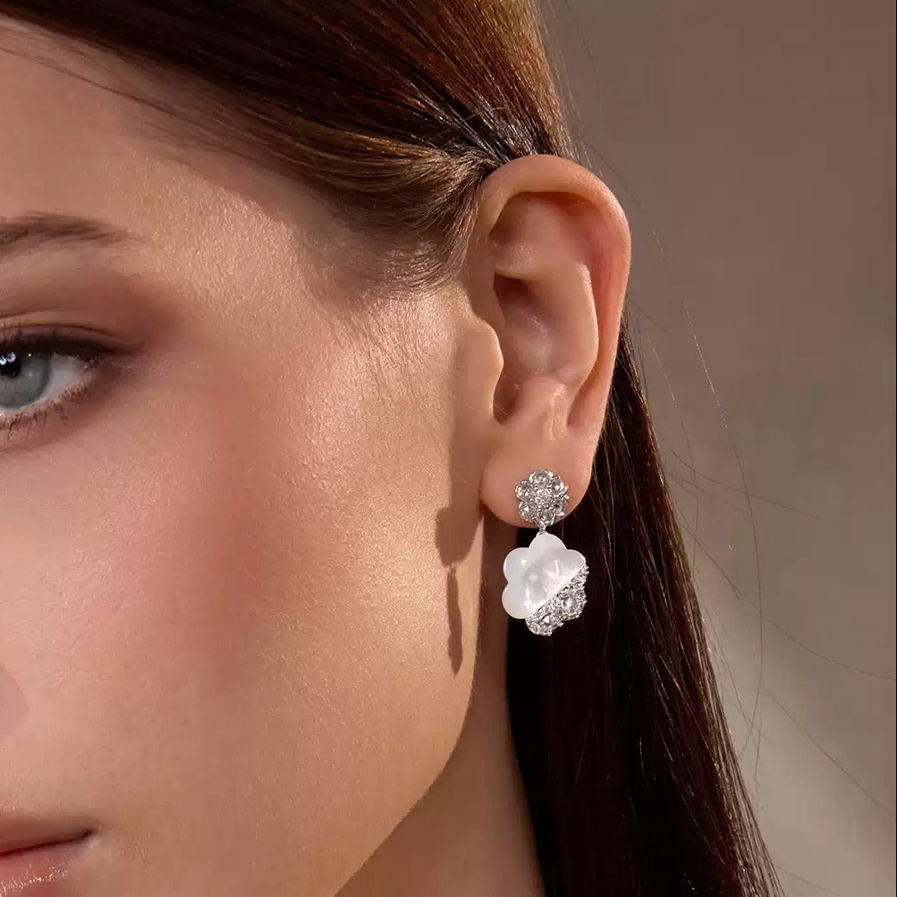 Marleen White Mother-of-Pearl Floral Drop Earrings
