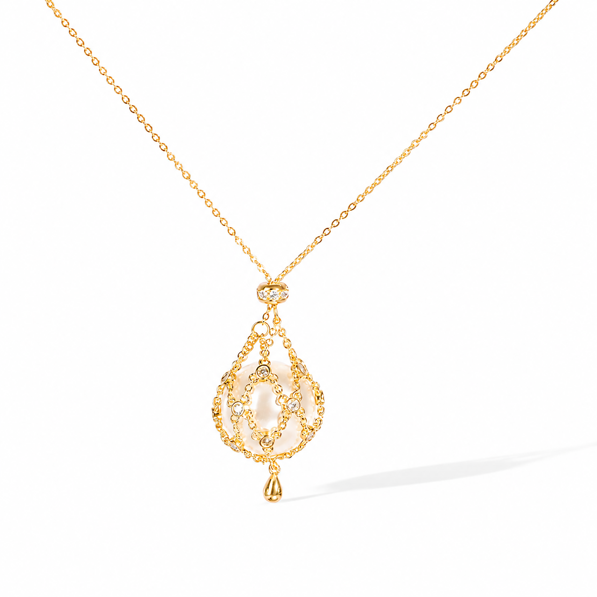 Mathilda 14K Gold Chain Cage Pearl Neckalce