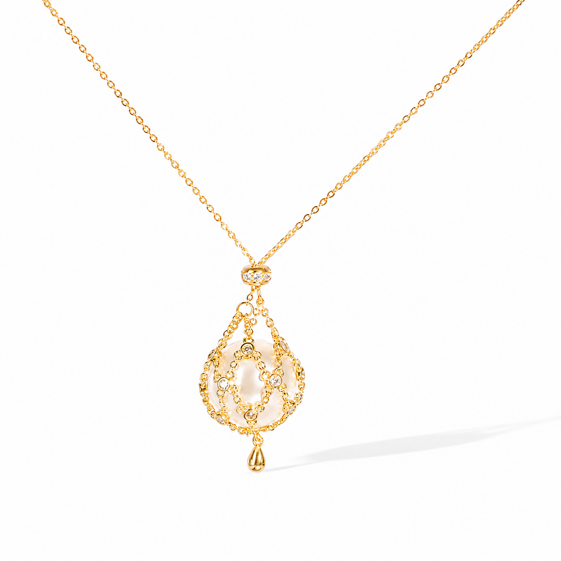 Mathilda 14K Gold Chain Cage Pearl Neckalce