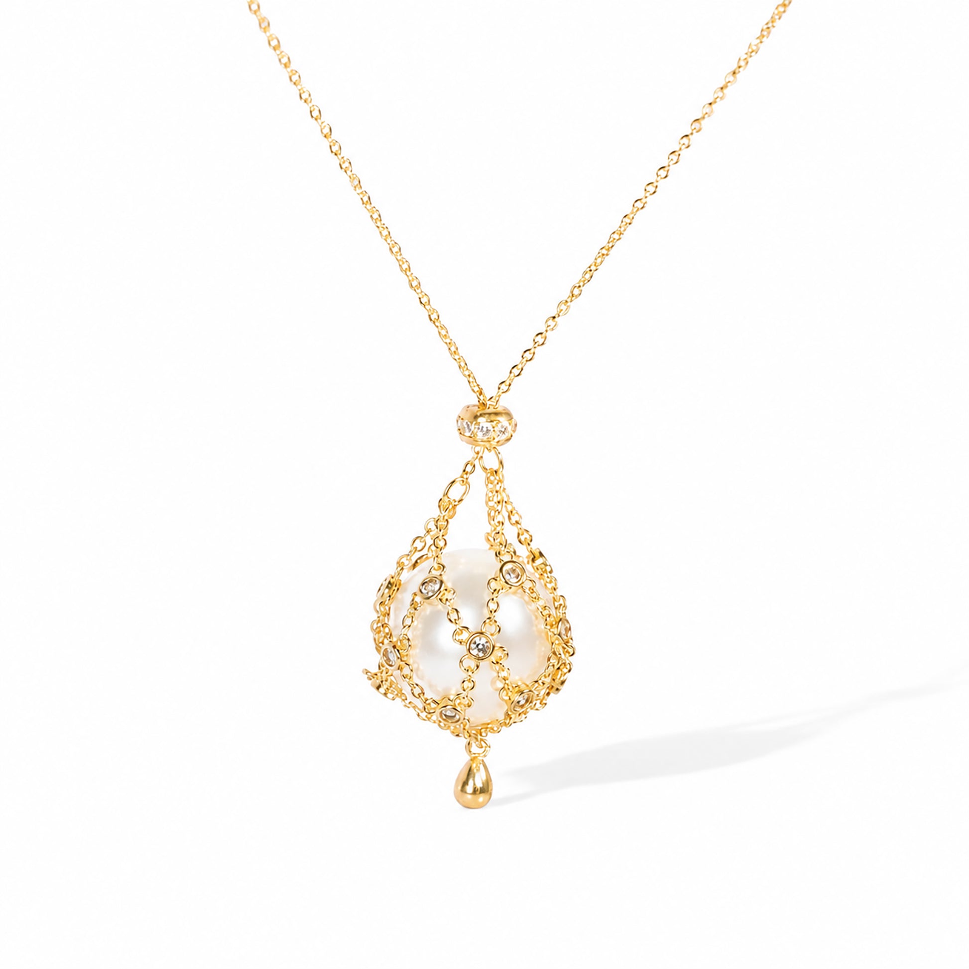 Mathilda 14K Gold Chain Cage Pearl Neckalce