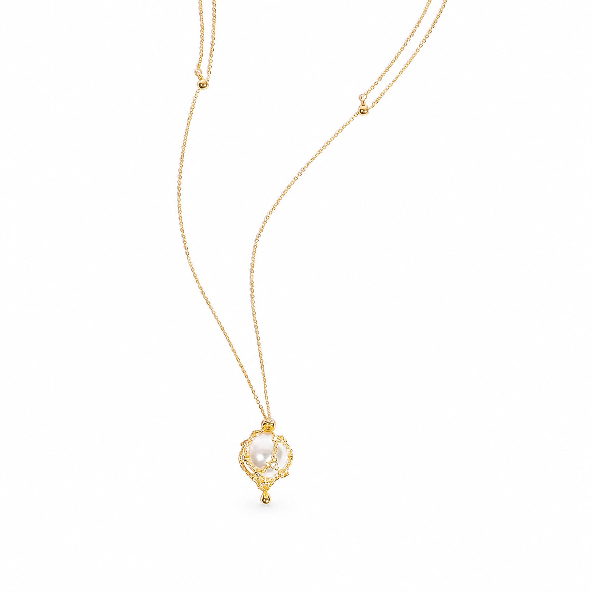 Mathilda 14K Gold Chain Cage Pearl Neckalce