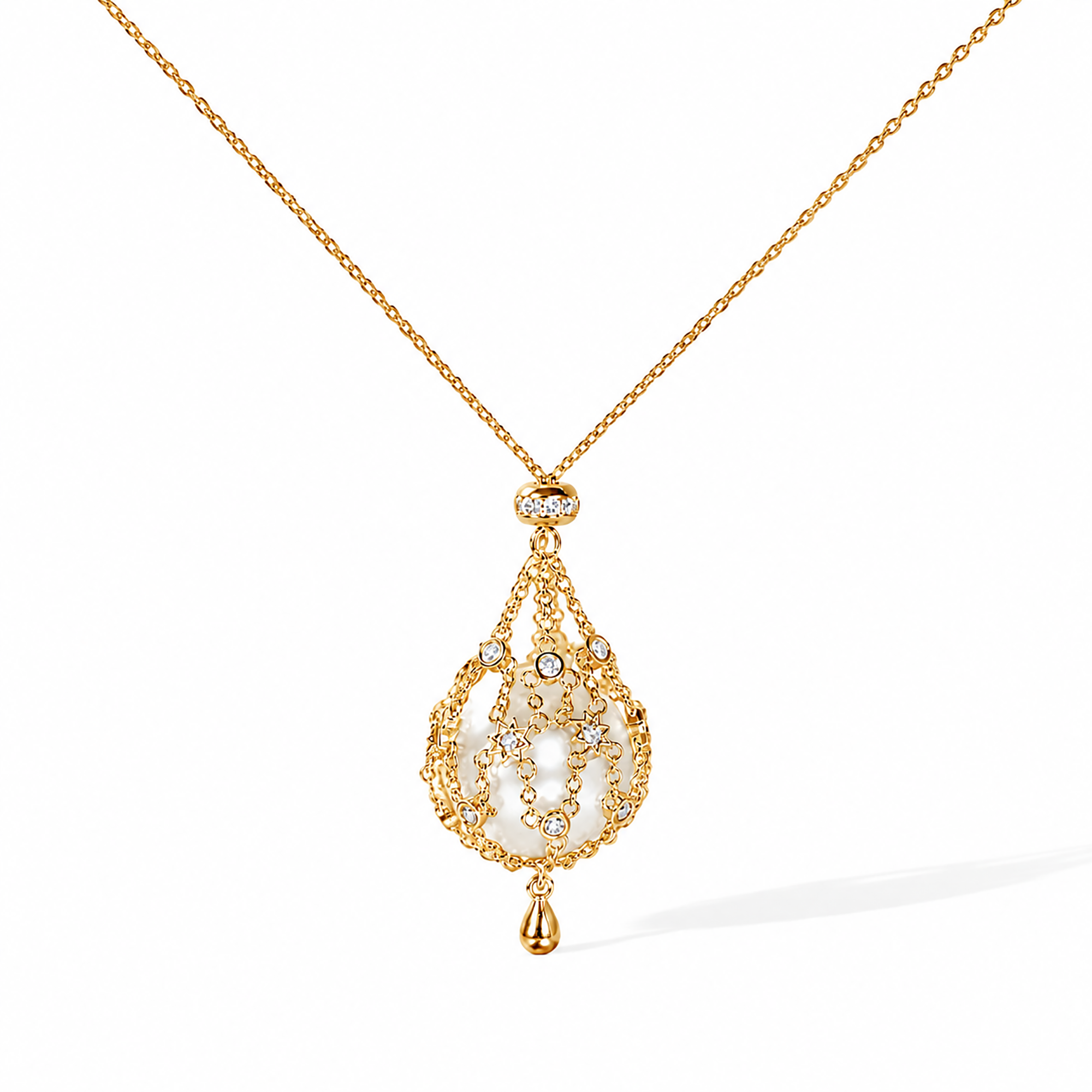Mathilda 14K Gold Star Cage Pearl Necklace