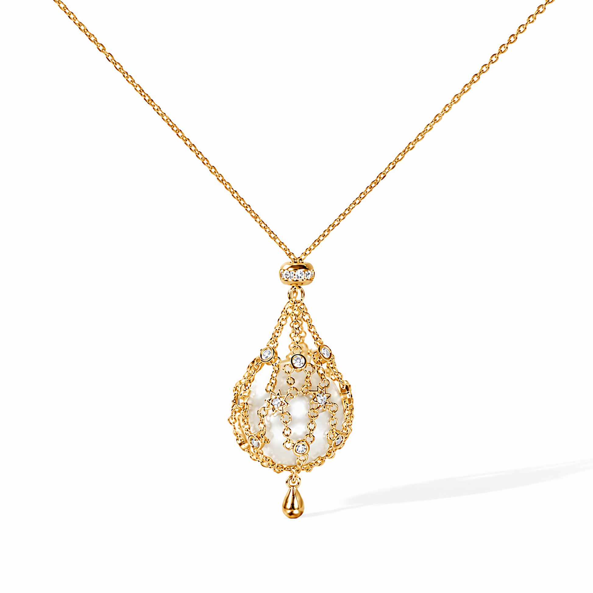 Mathilda 14K Gold Star Cage Pearl Necklace