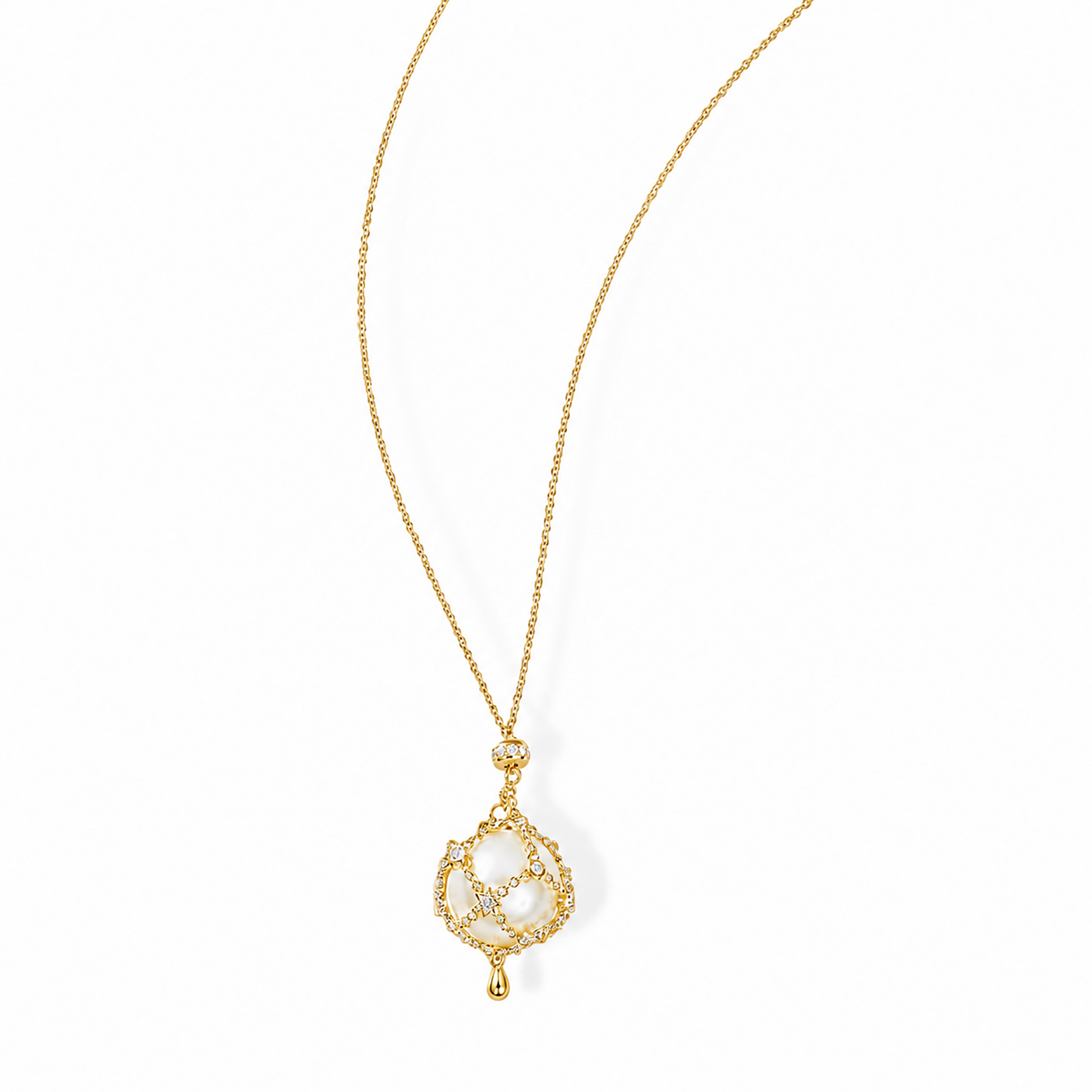 Mathilda 14K Gold Star Cage Pearl Necklace