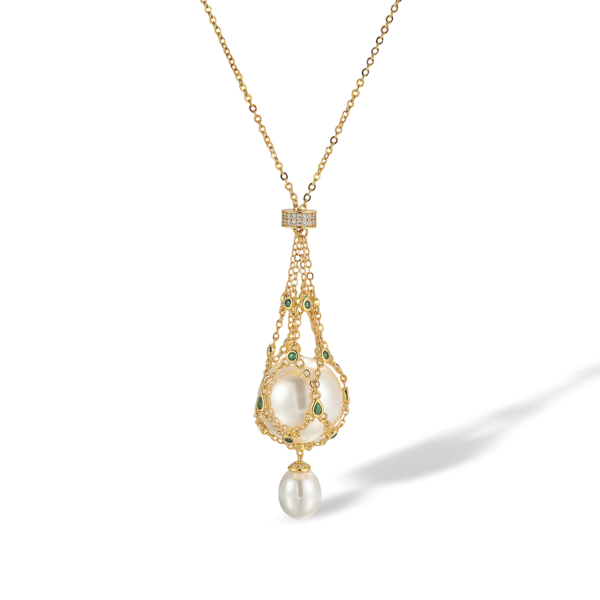 Mathilda Green Accent Pearl Pendant Necklace
