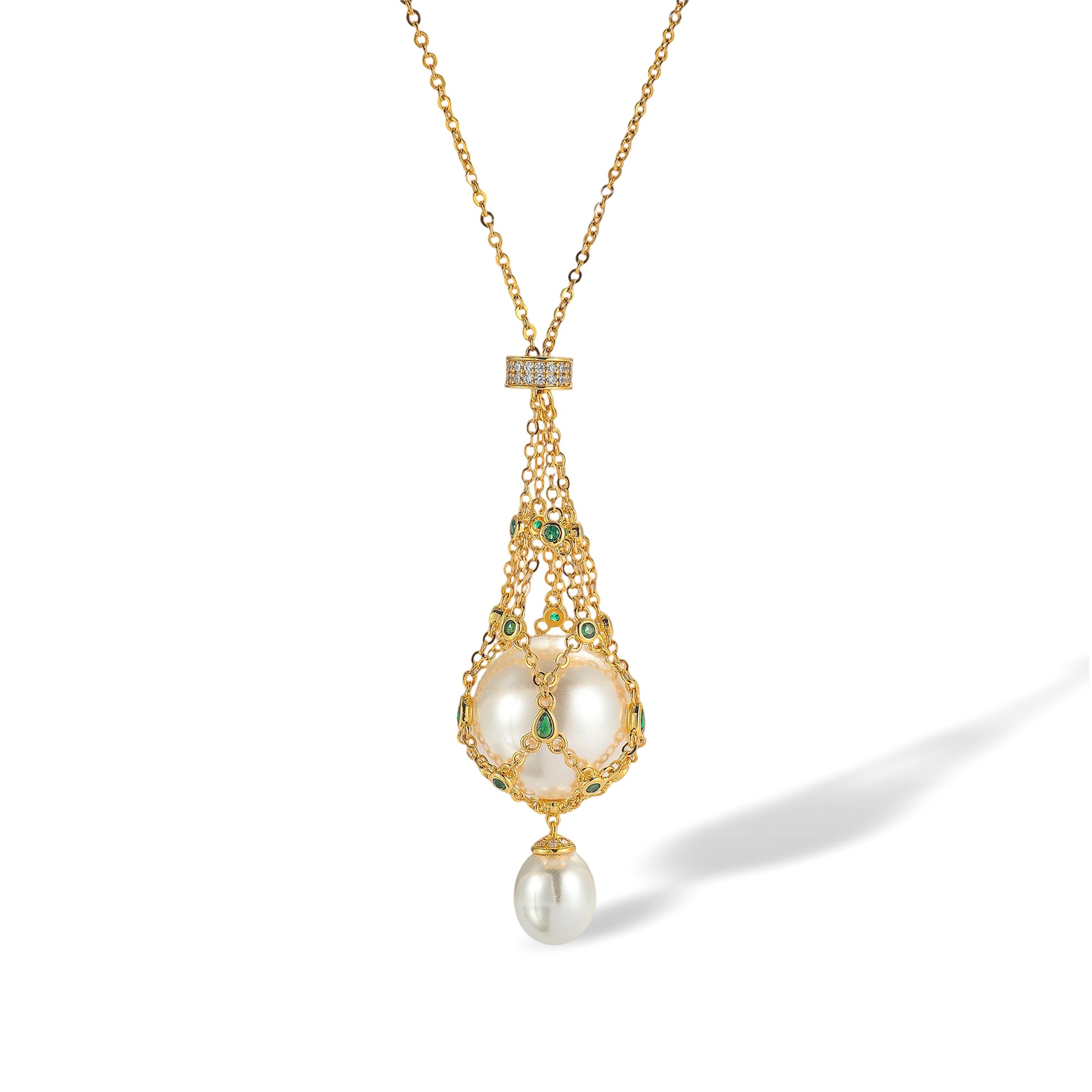 Mathilda Green Accent Pearl Pendant Necklace