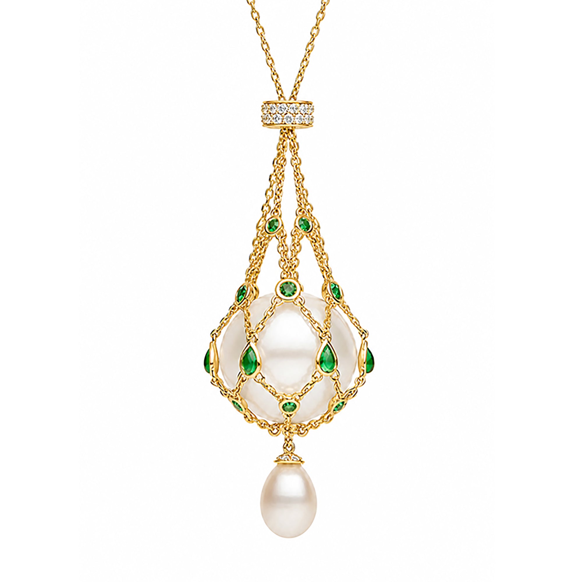Mathilda Green Accent Pearl Pendant Necklace
