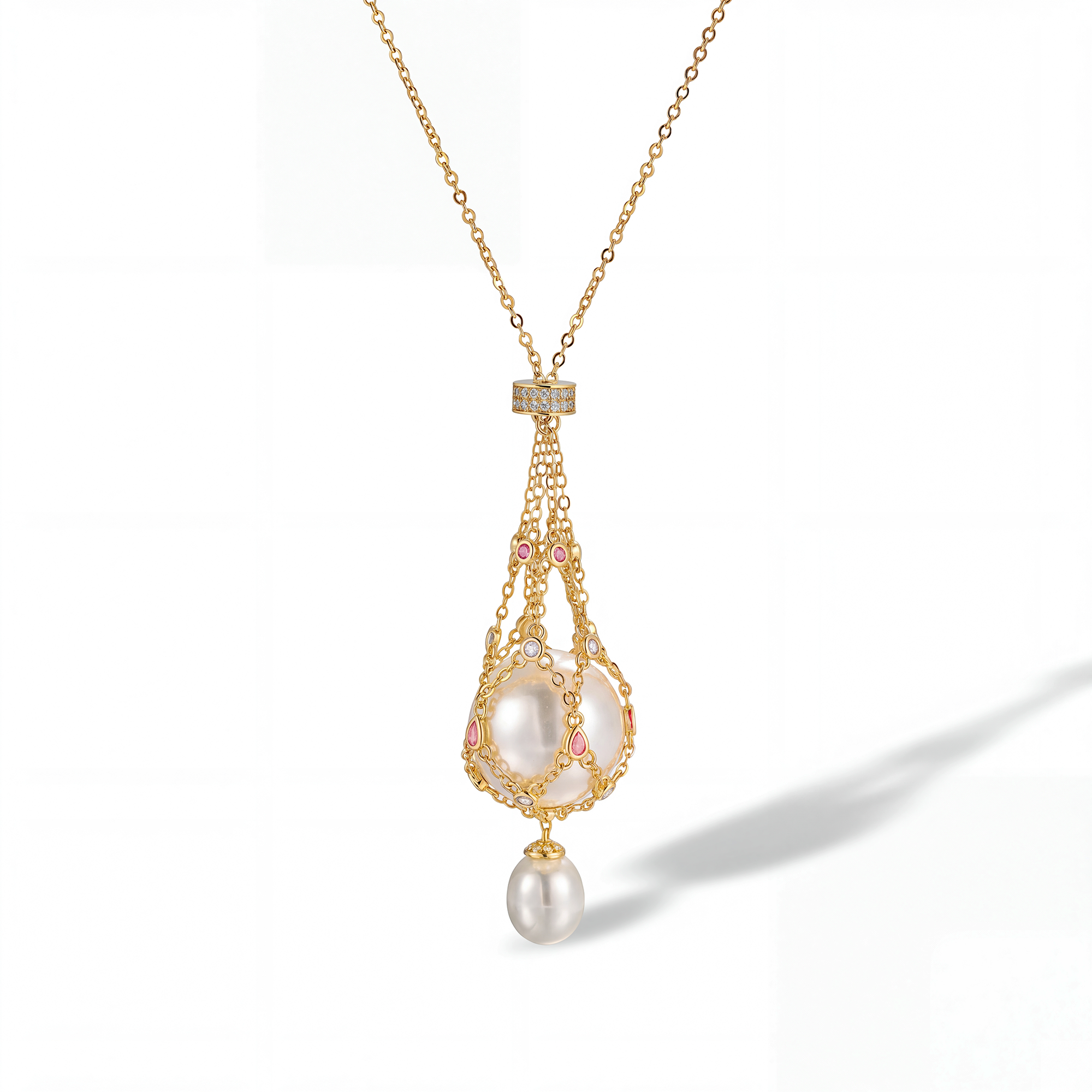 Mathilda Pink Accent Pearl Pendant Necklace