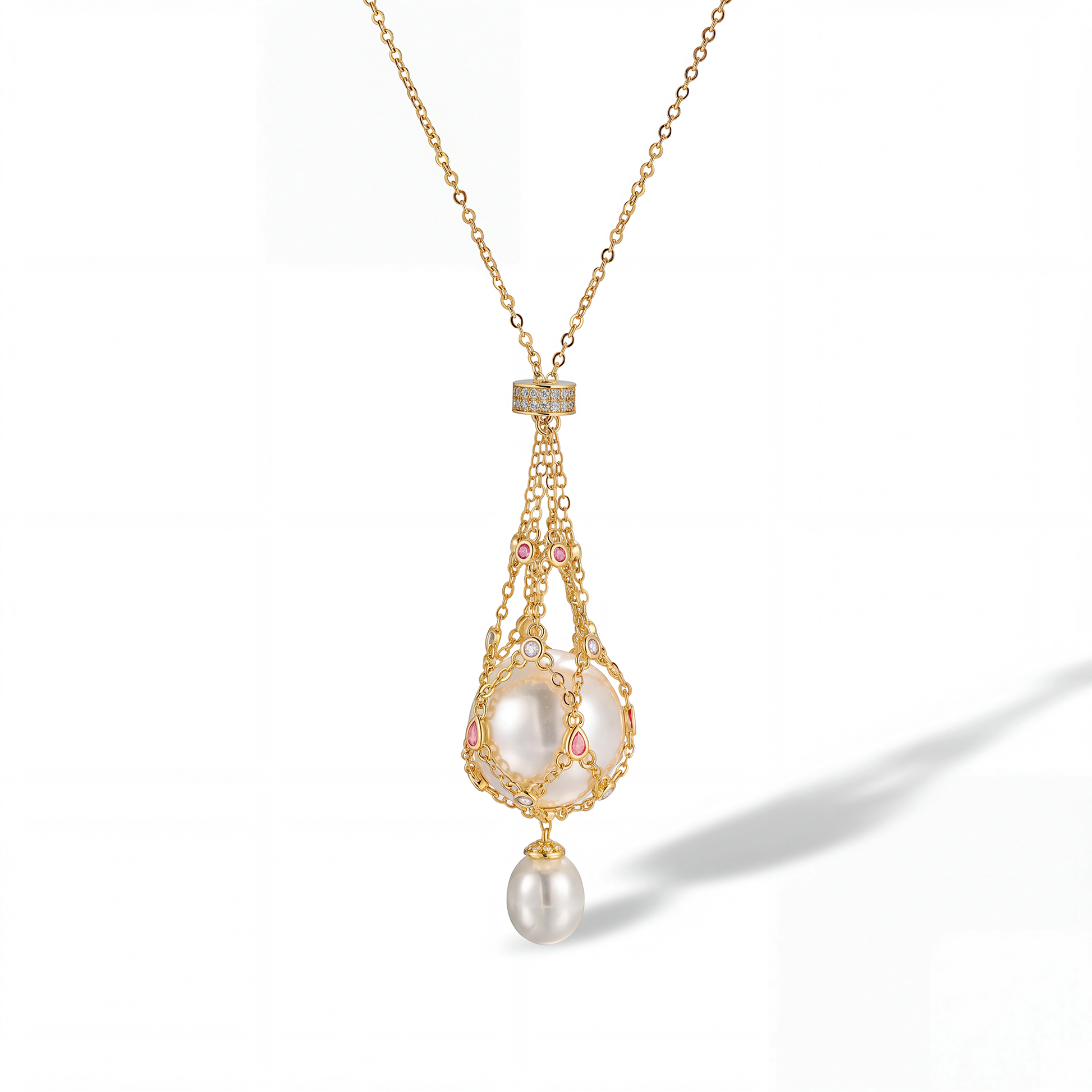 Mathilda Pink Accent Pearl Pendant Necklace