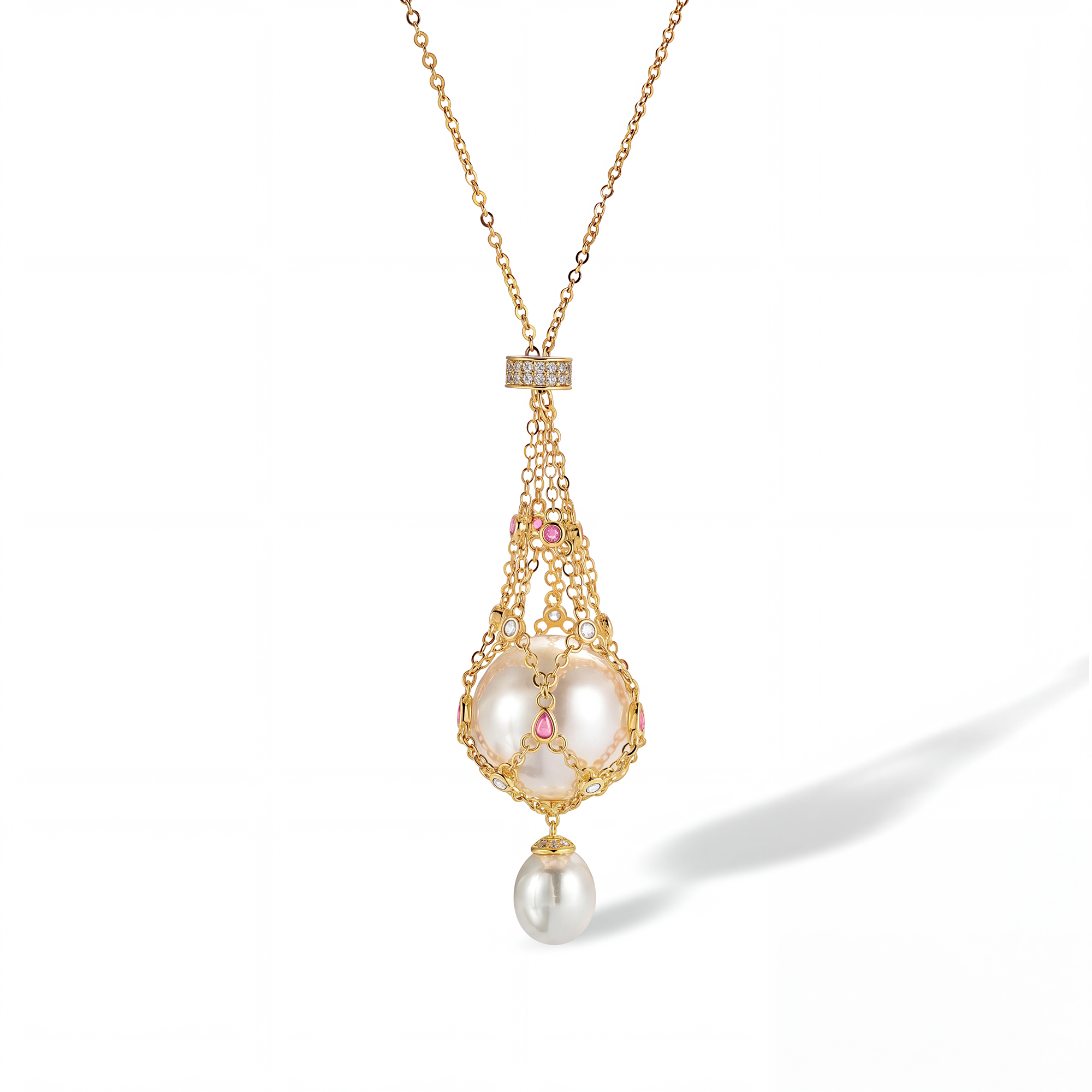 Mathilda Pink Accent Pearl Pendant Necklace