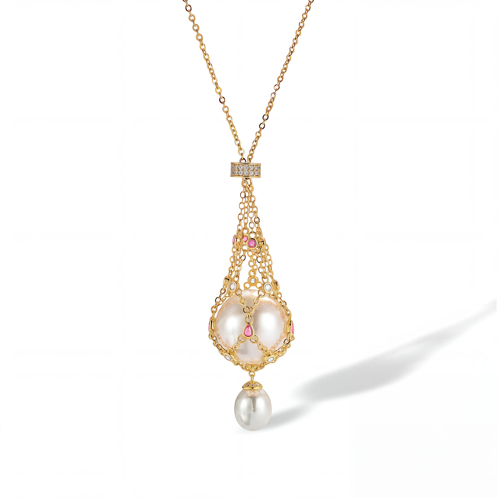 Mathilda Pink Accent Pearl Pendant Necklace