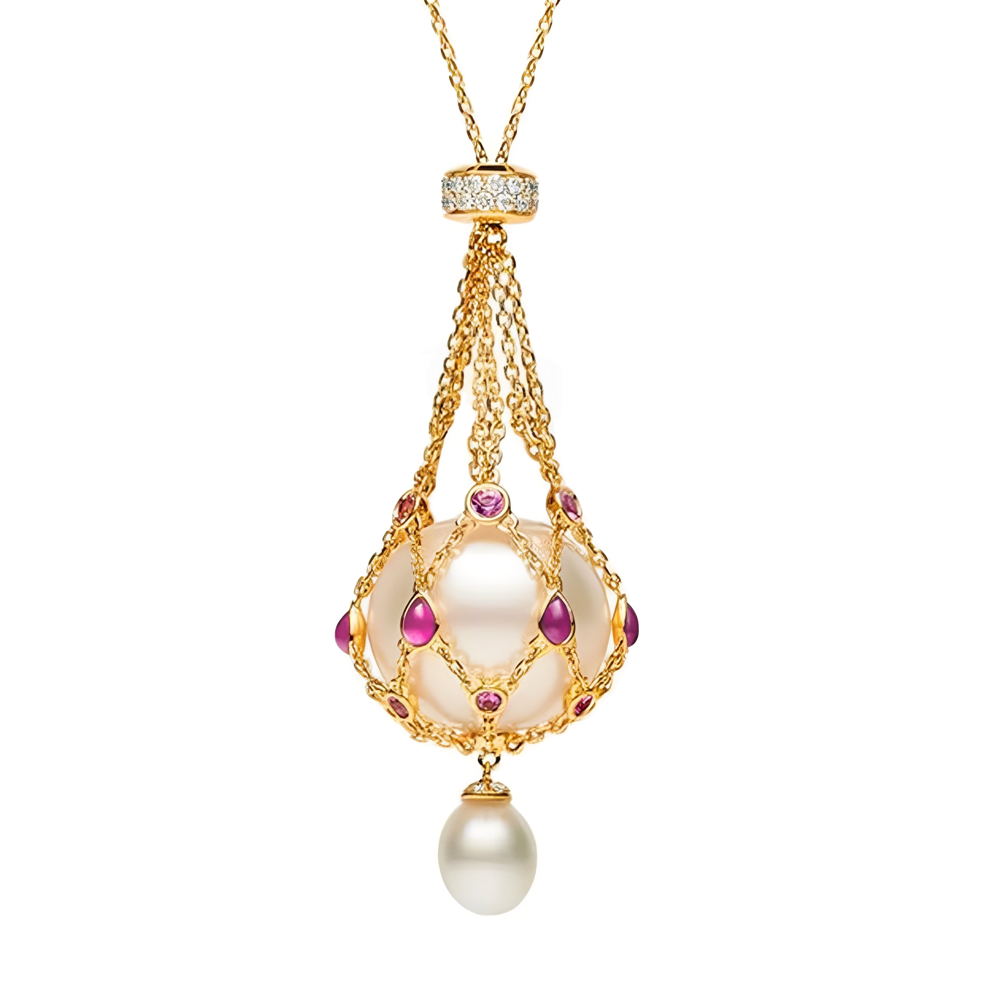 Mathilda Red Accent Pearl Pendant Necklace