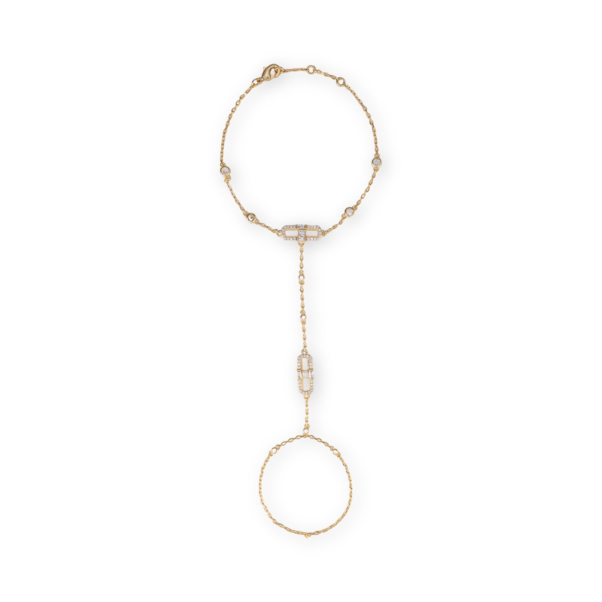 Maura 14K Gold Pavé Sliding Link Finger Bracelet