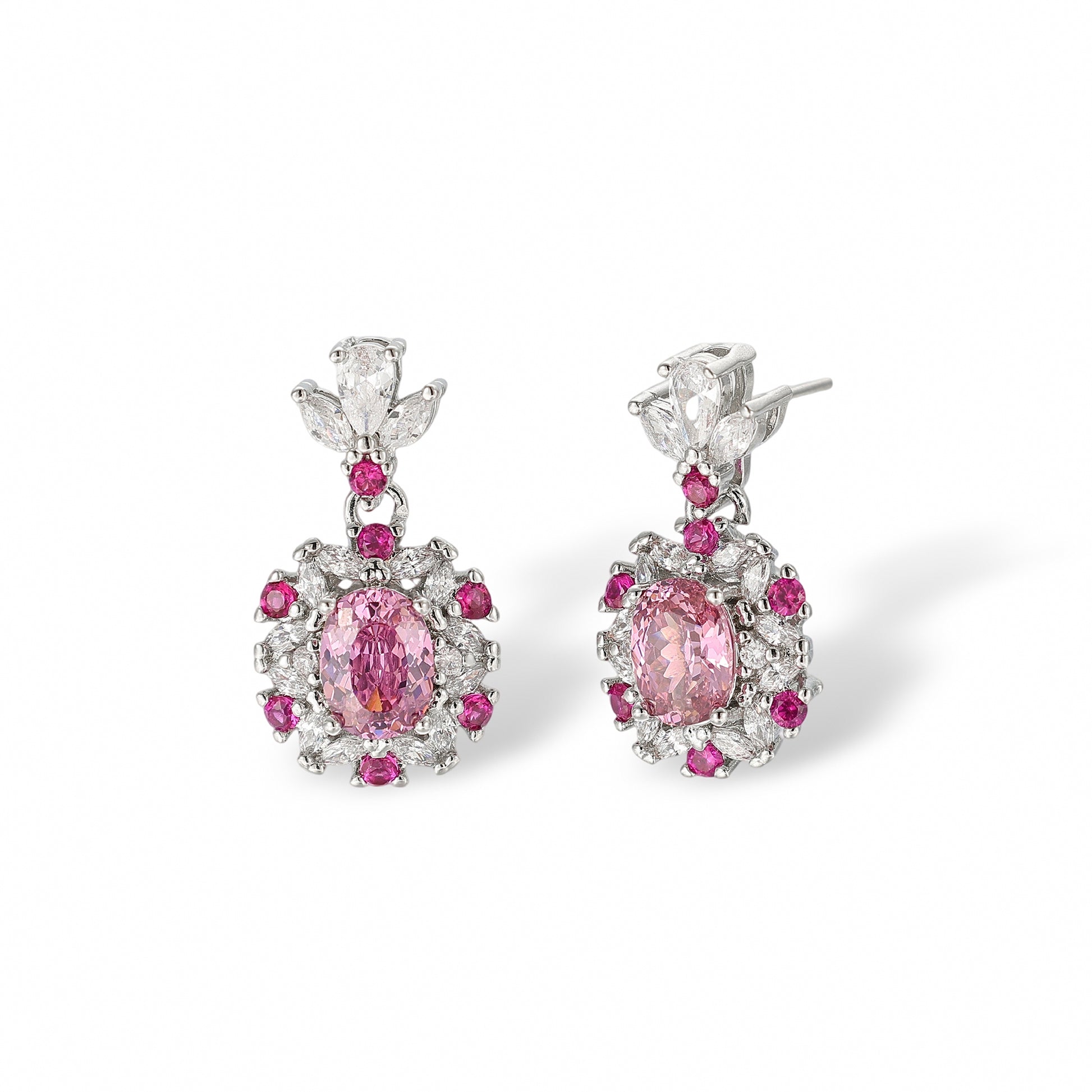 Mégane Pink Oval  Floral Drop Earrings