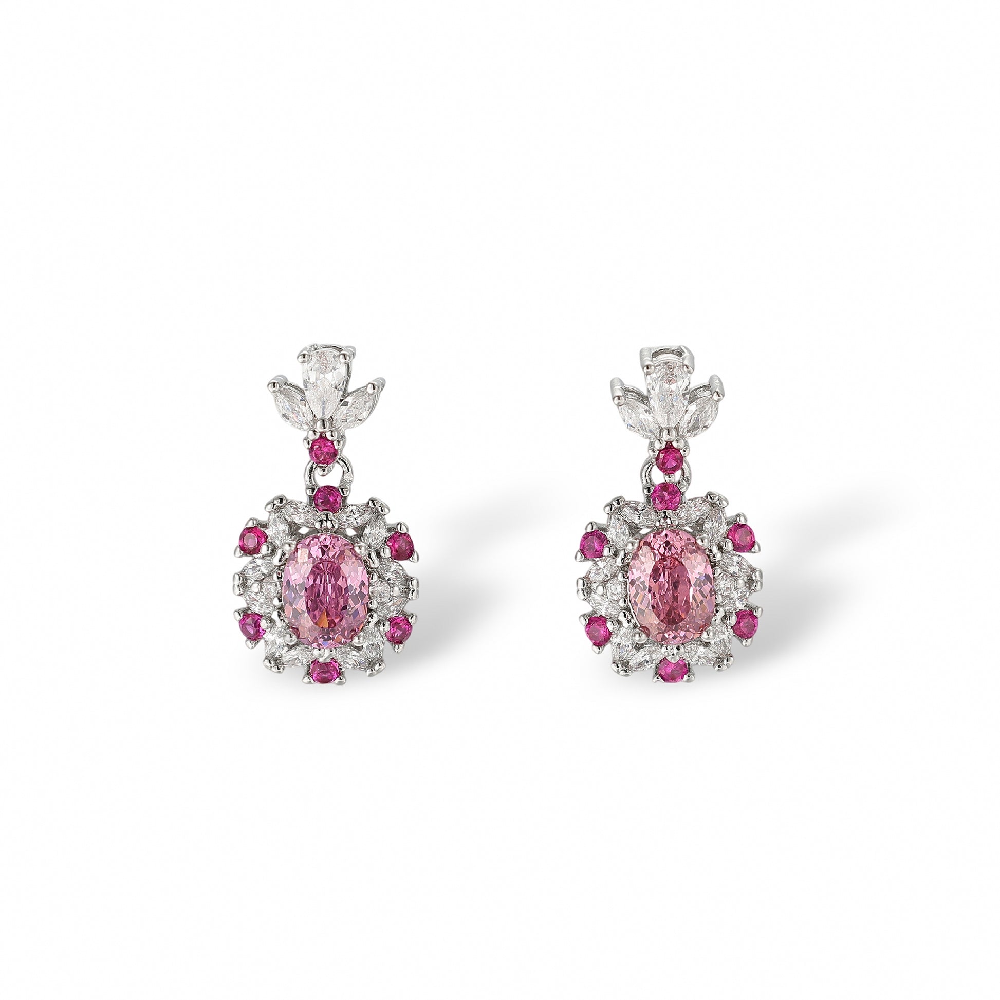 Mégane Pink Oval  Floral Drop Earrings