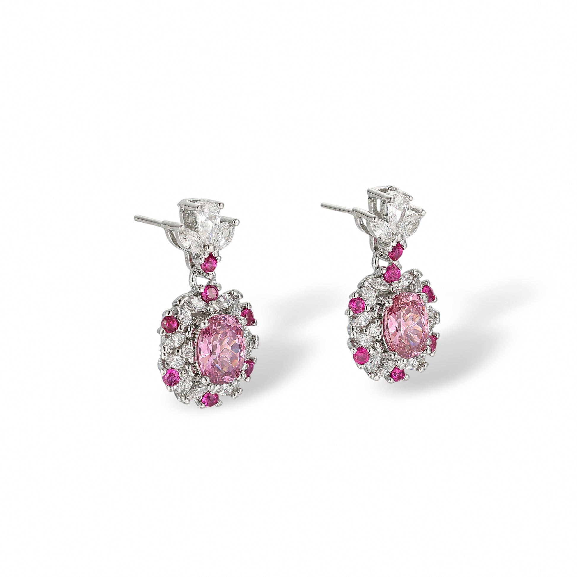 Mégane Pink Oval  Floral Drop Earrings