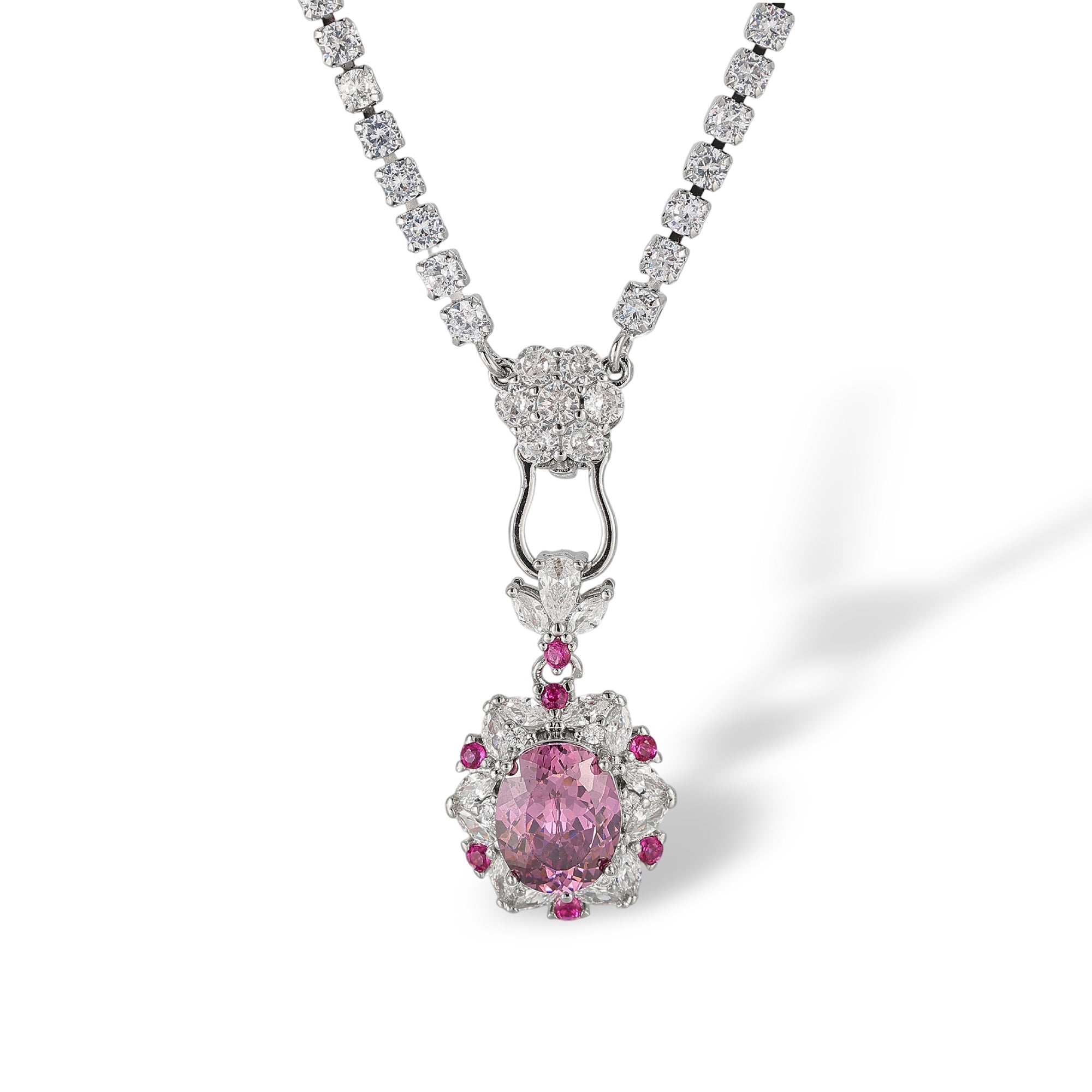 Mégane Pink Oval  Floral Necklace