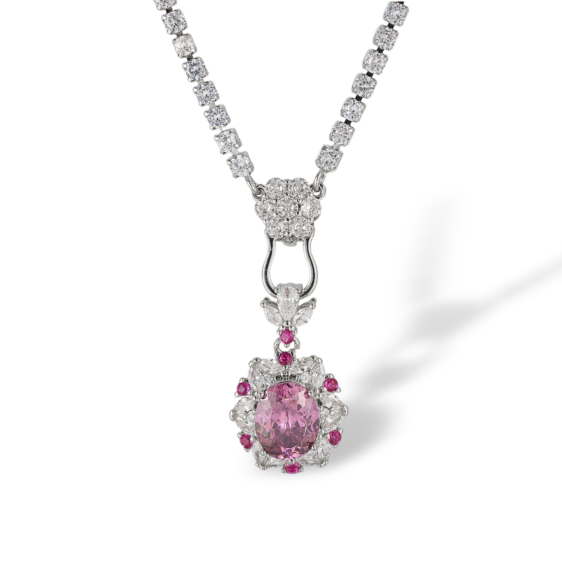 Mégane Pink Oval  Floral Necklace