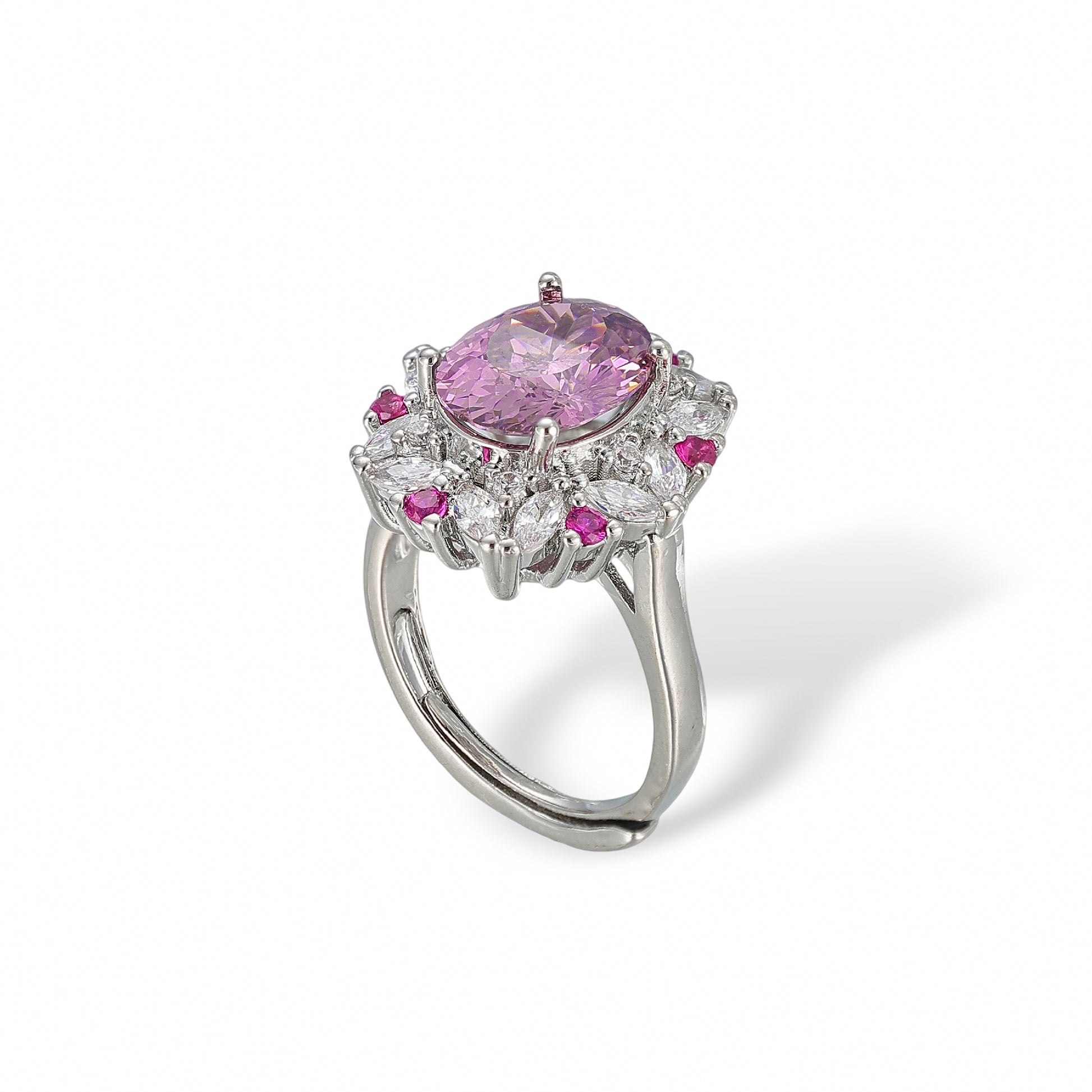Mégane Pink Oval  Floral Open Ring
