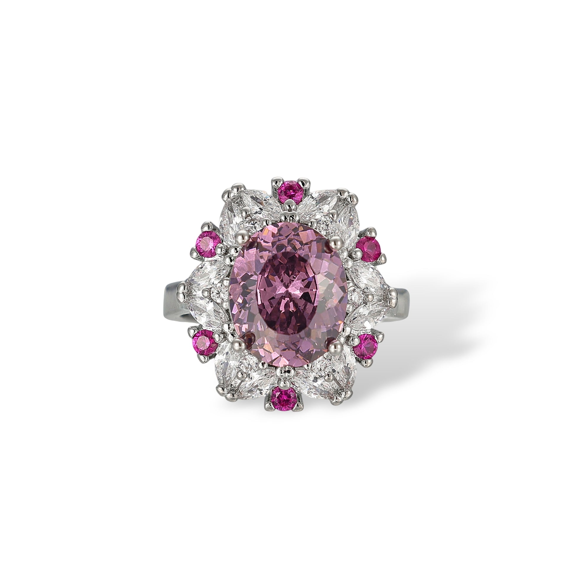 Mégane Pink Oval  Floral Open Ring