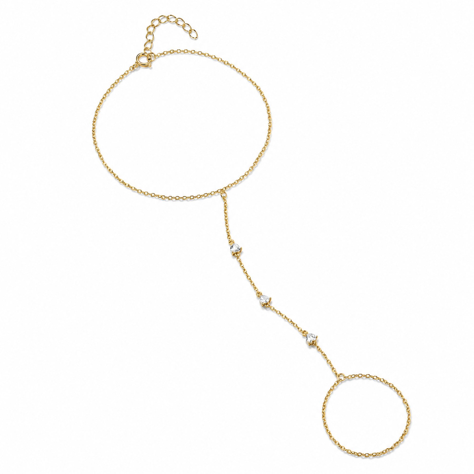 Melia 14K Gold Heart Linked Finger Bracelet