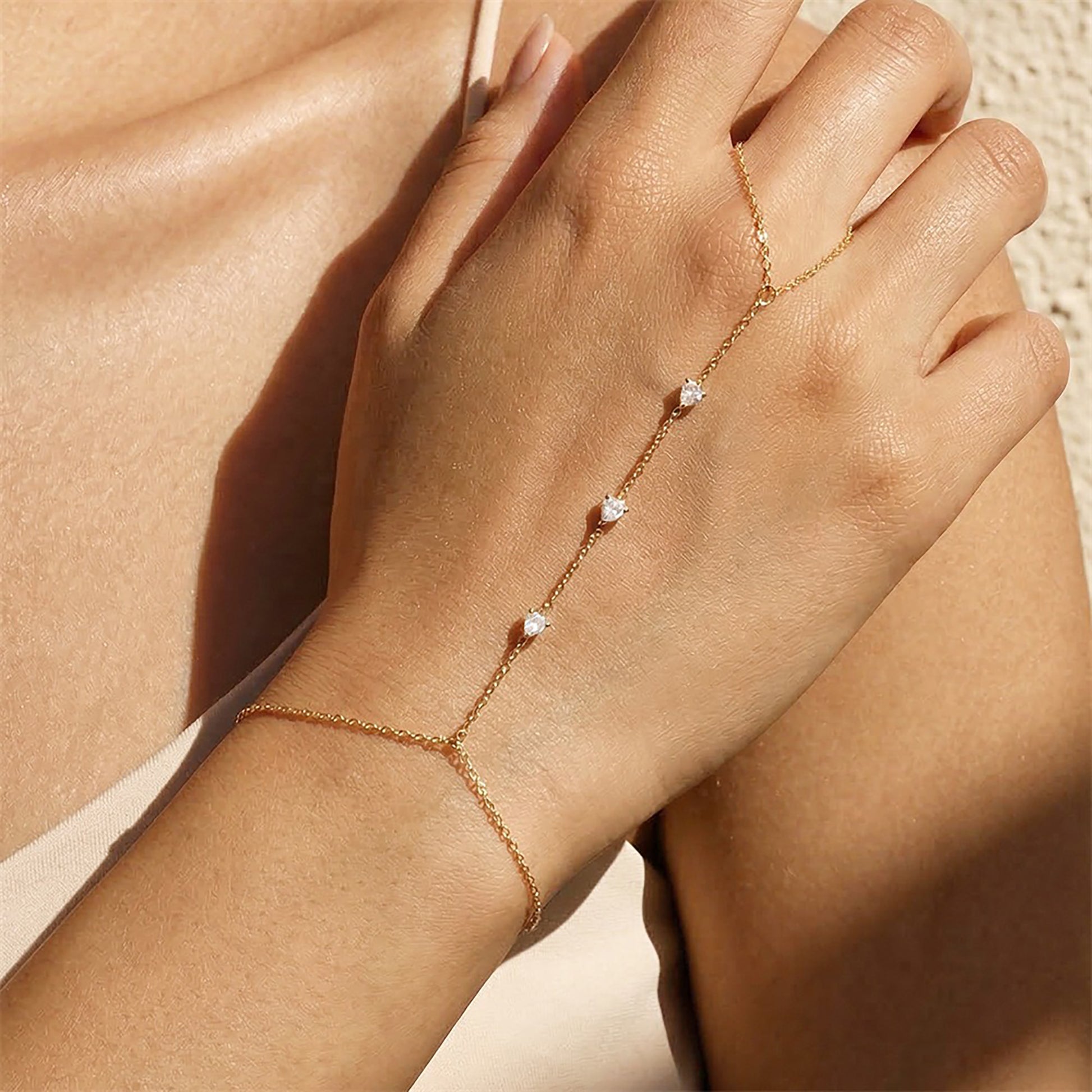 Melia 14K Gold Heart Linked Finger Bracelet