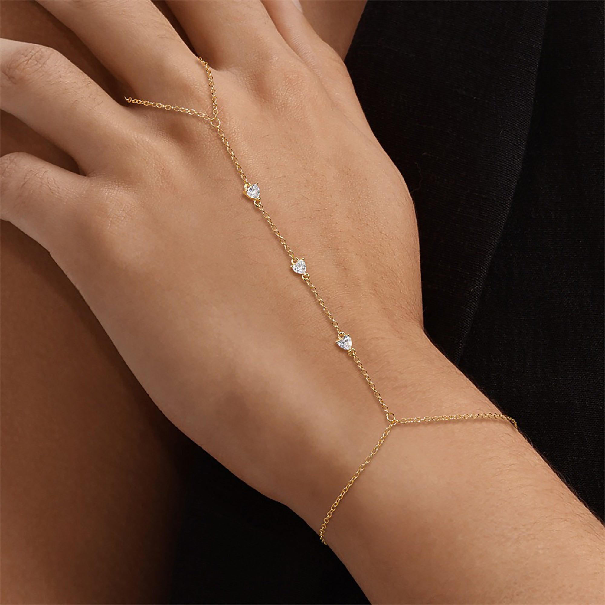 Melia 14K Gold Heart Linked Finger Bracelet