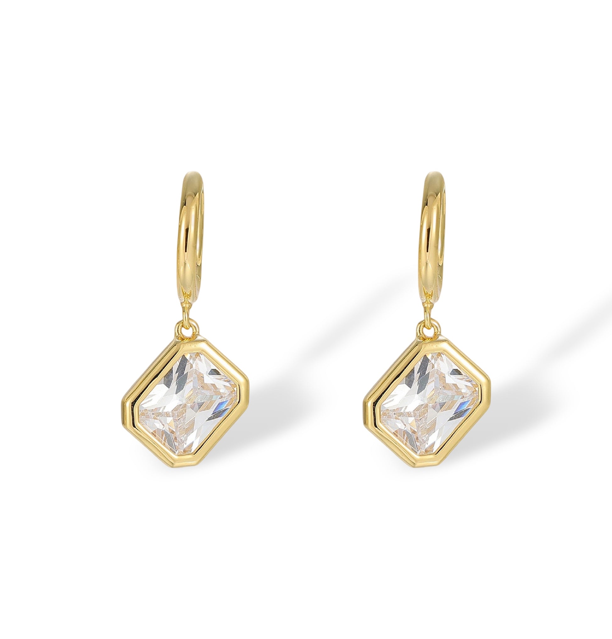 Meret 14K Gold Bezel Rectangular Huggie Earrings