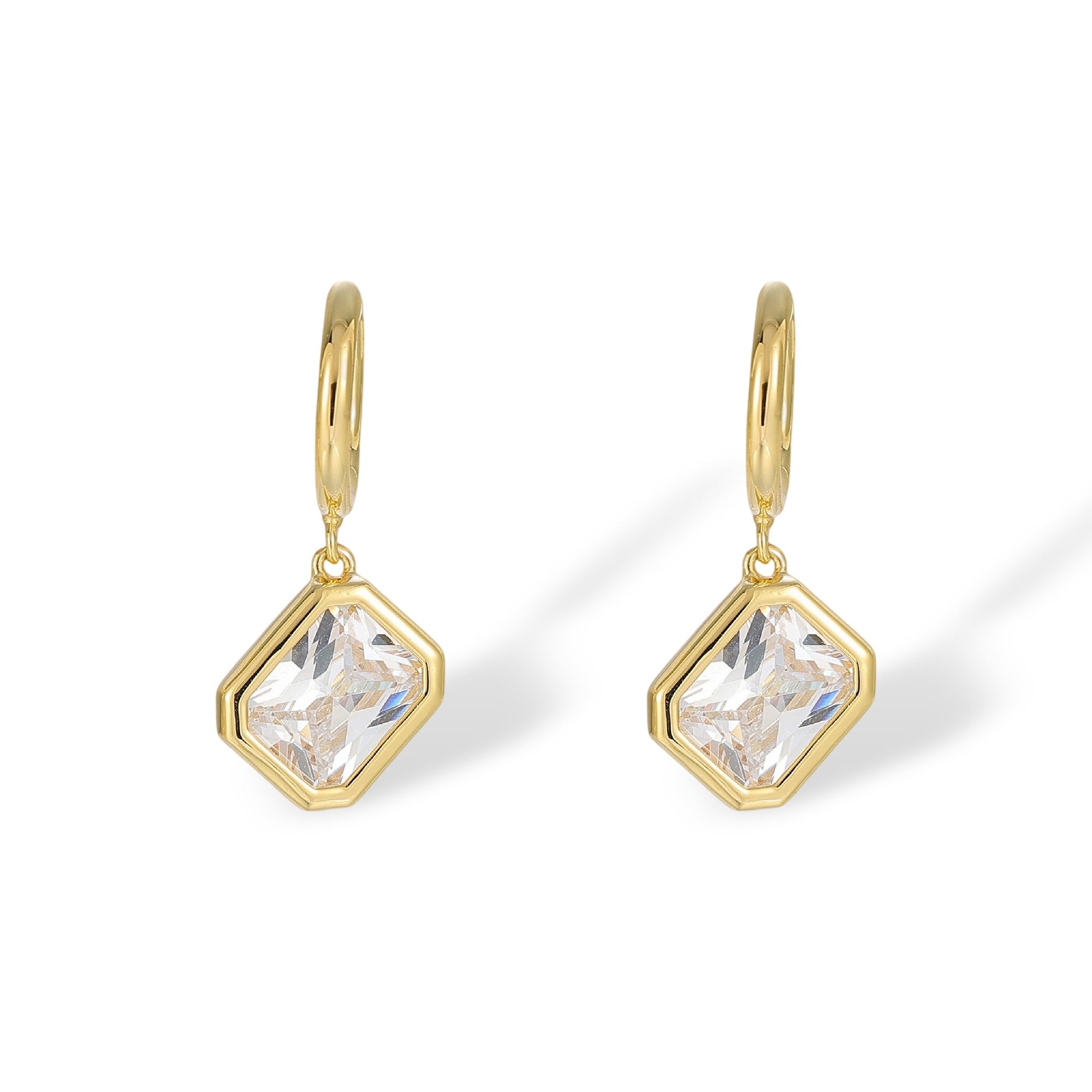 Meret 14K Gold Bezel Rectangular Huggie Earrings